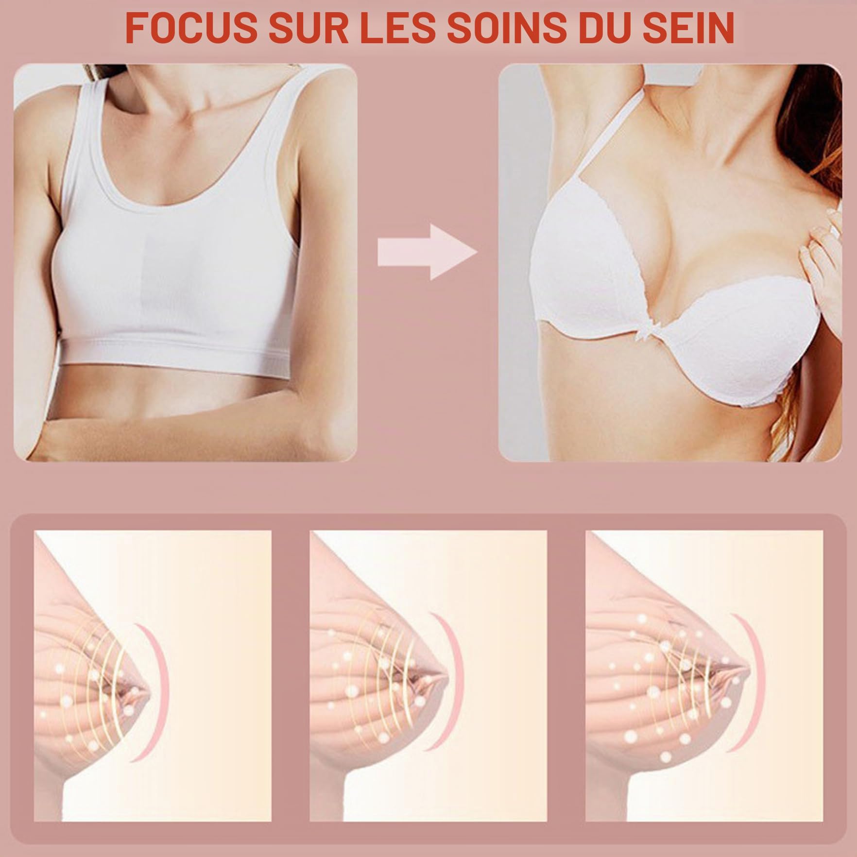 Masseur de sein en silicone à lumière rouge et bleue à 3 modes avec télécommande électrique sans fil rechargeable, points d'acupuncture, amélioration du sein pour les femmes | Masseurs de cellulite