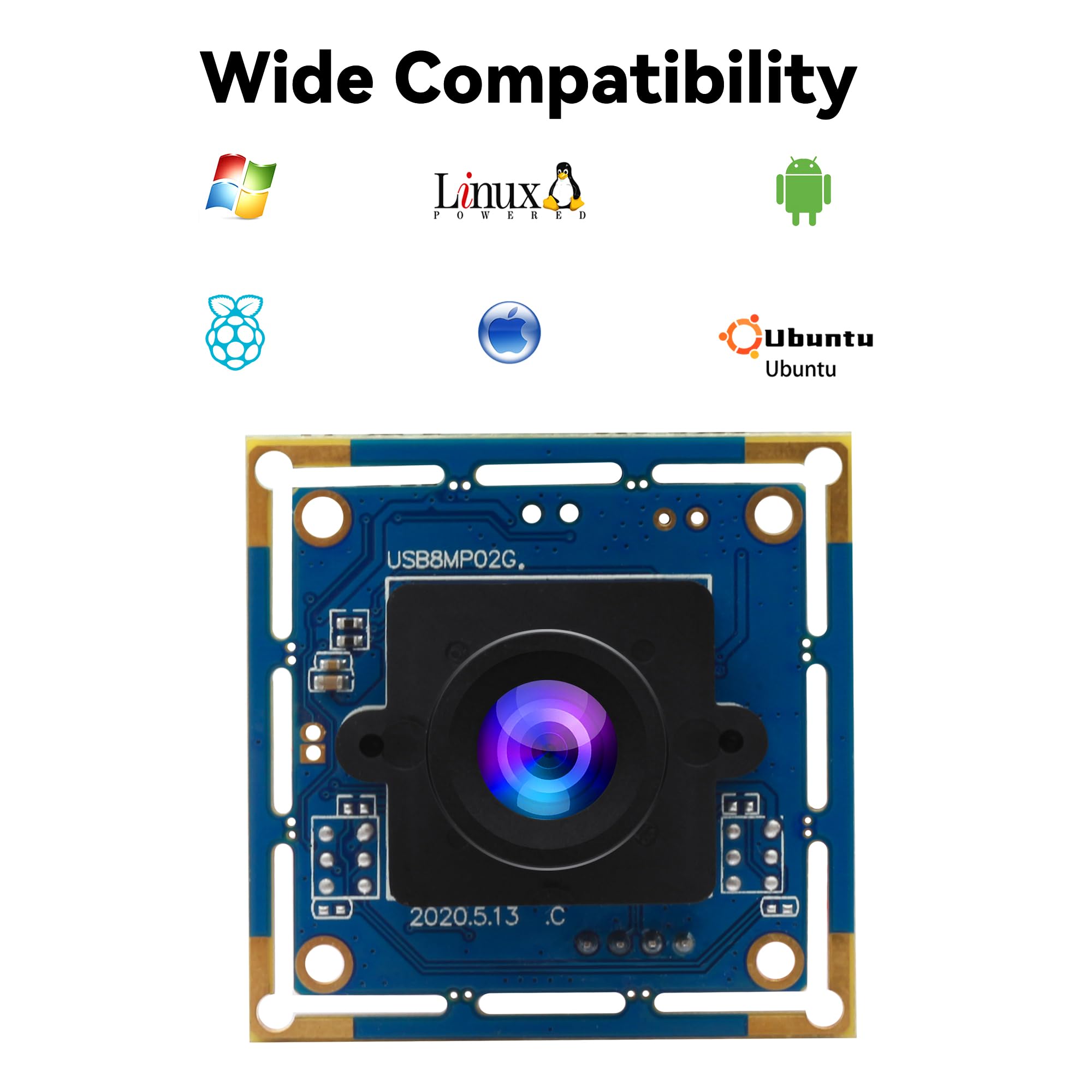 Módulo de cámara USB 8MP IMX179-3264x2448 HD Mini cámara web con lente de 2.1 mm, UVC Plug & Play para impresora 3D/máquina industrial/robot, compatible con Windows/Linux/Mac/Android