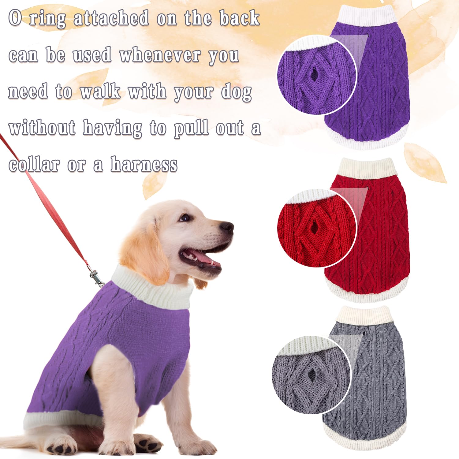 Suéteres para perros pequeños con agujero para correa, cuello alto, suéteres de punto para niños y niñas, ropa cálida suave y de alta elasticidad para mascotas para otoño e invierno, camisas para
