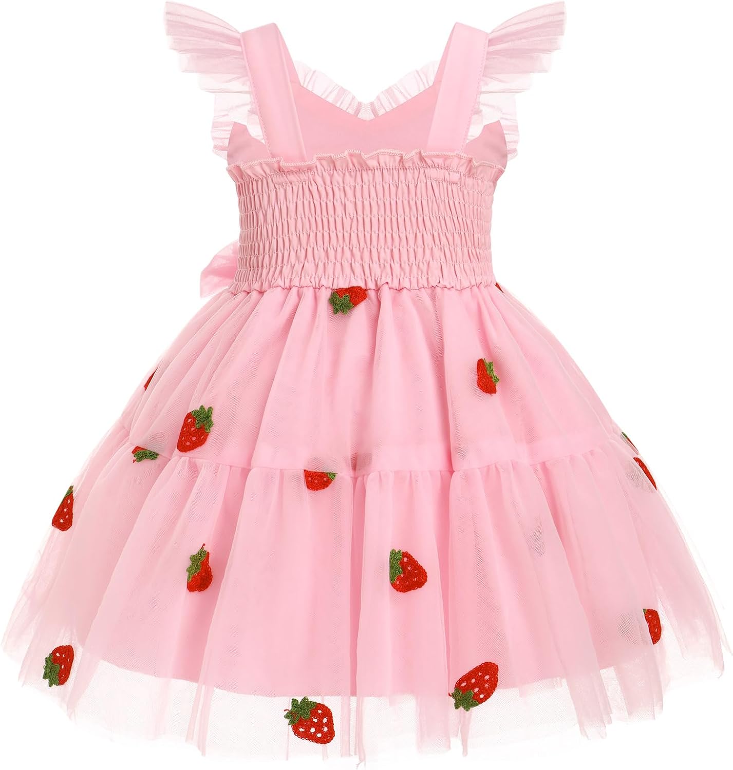 IMEKIS Toddler Girls Strawberry Floral Tulle Birthday Dress Elastic Back Summer Casual Party Dresses - Image 2