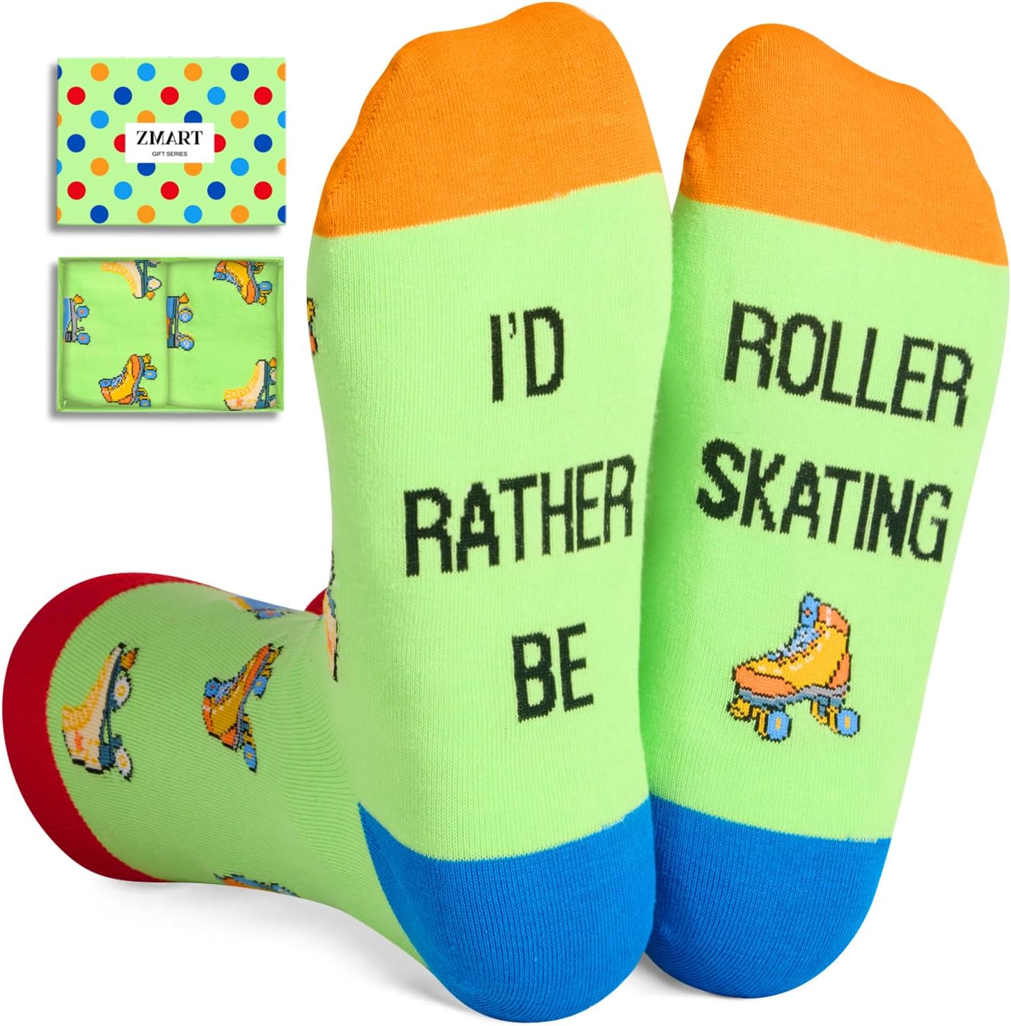 Zmart Funny Roller Skating Socks - 'I'd Rather Be Roller Skating' Novelty Crew Socks for Skaters, Derby Fans & Sports Lovers