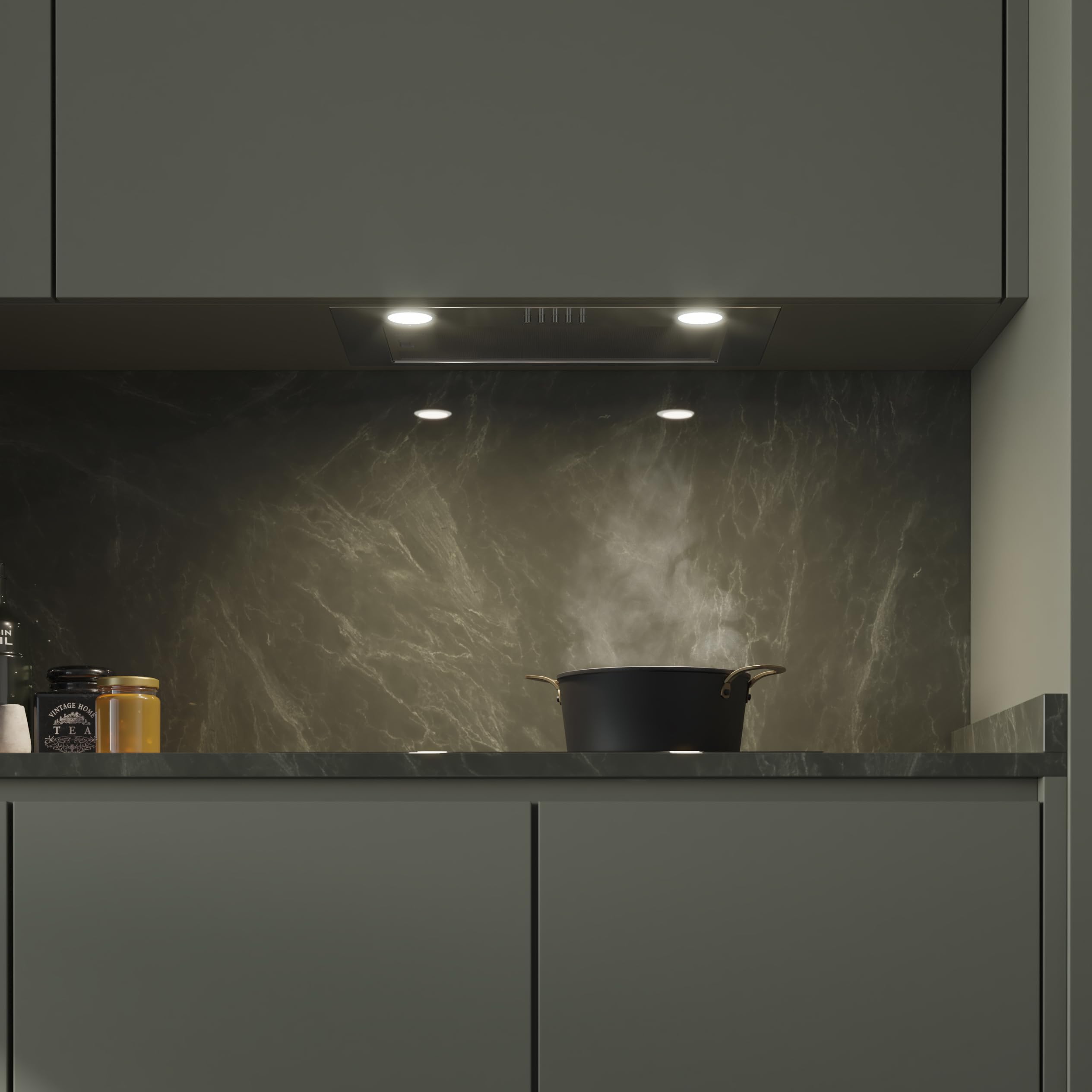 Cecotec Cappa Aspirante 52 cm Integrata Flux IM 523500 Inox B. Potenza Di Aspirazione 350M3/H, Motore 70W, Controllo Meccanico, 3 Livelli Di Potenza, Luce E Filtro Al Carbonio, Inox