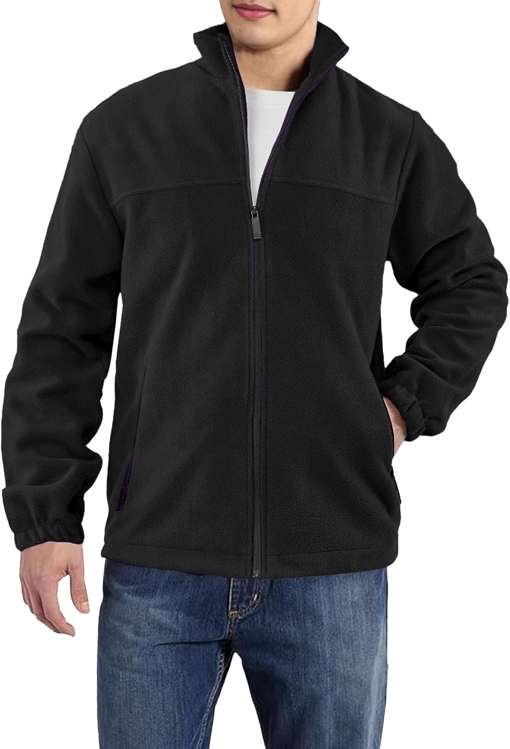 Classic Black Men's Fleece Jacket for Fall
