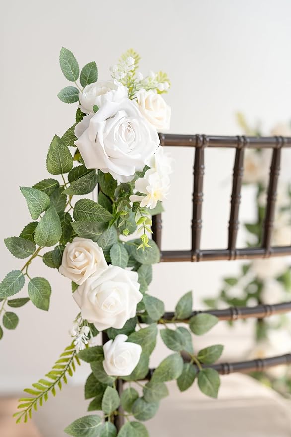 Wedding Chair Decorations: Elegant White & Sage Green Floral Swags