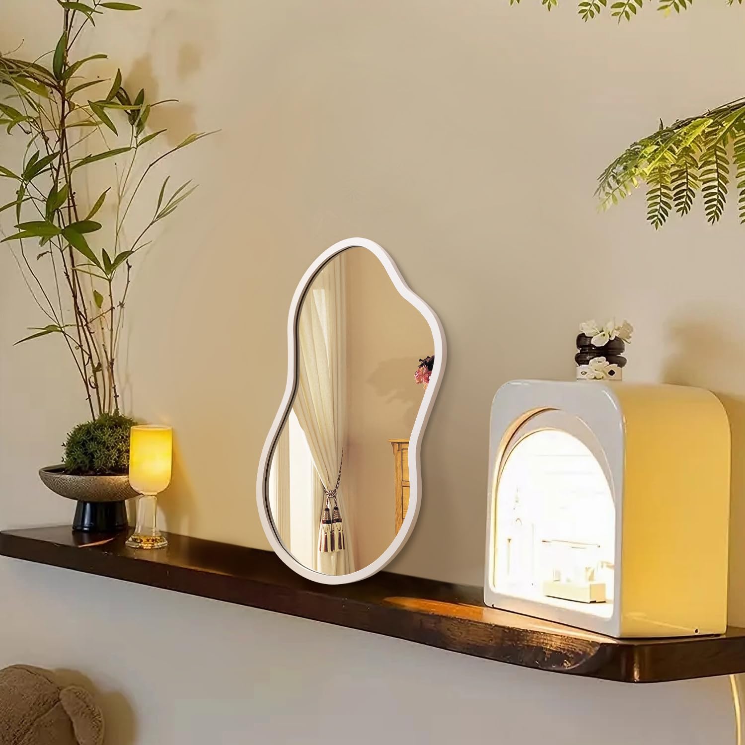 AAZZKANG Small Wall Mirror with Irregular Wood Framed Decorative White Mirrors for Bedroom Dressing Room Living Room Bathroom Entryway - Image 3