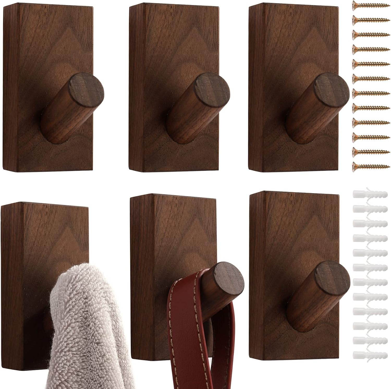 Dicunoy 6 Pack Wood Wall Hooks, Wooden Hat Rack Coat Hooks Wall Mounted