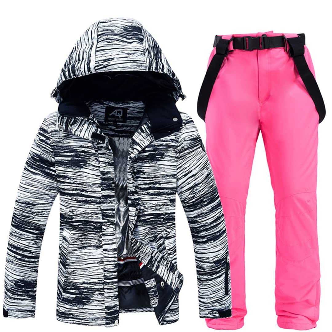 Chaqueta de esquí impermeable de montaña y pantalones a prueba de viento invierno cálido abrigo con capucha snowboard traje de nieve chaqueta de lluvia SYFK L
