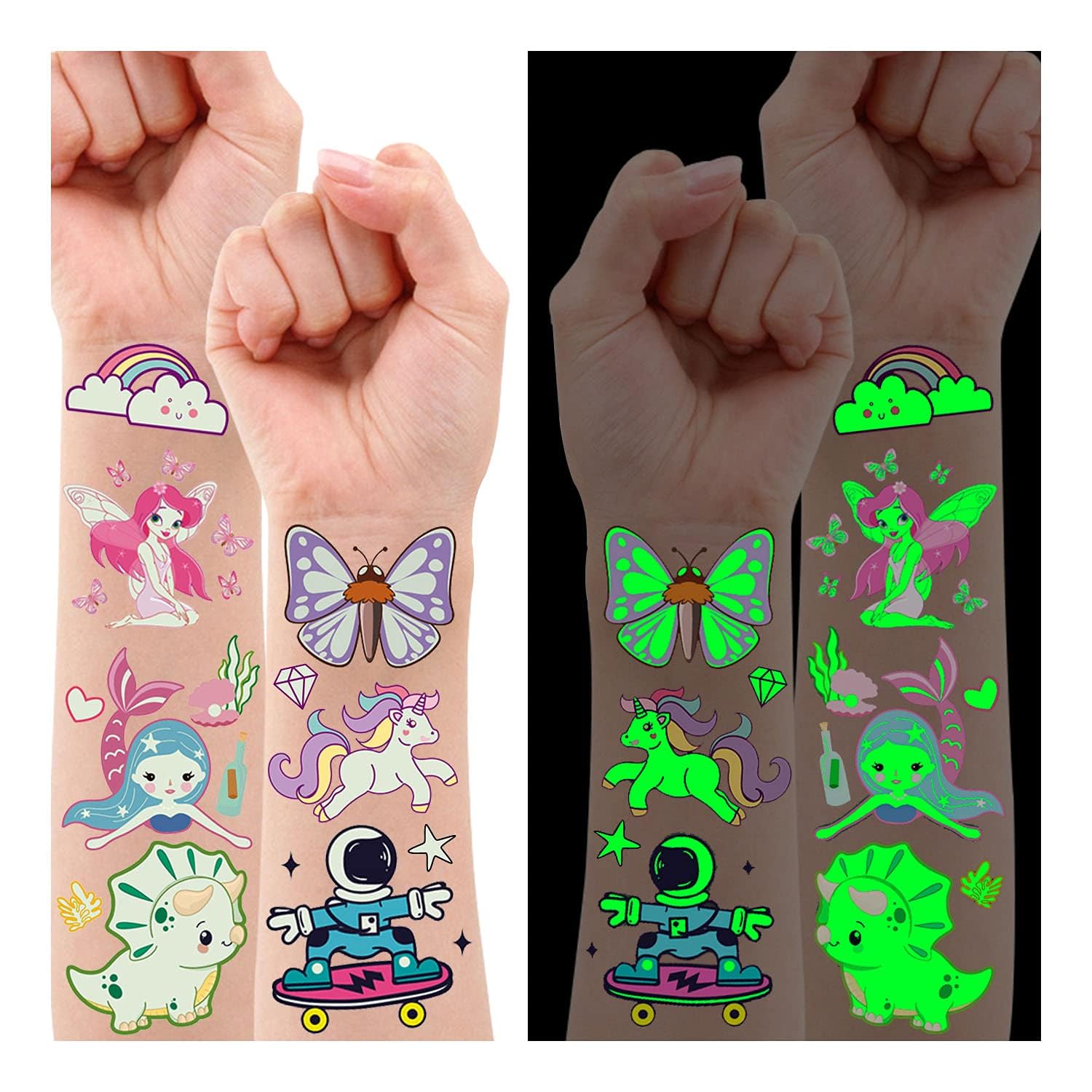Leesgel Tattoos für Kinder, 140 Stück Leucht Kindertattoos Sticker für Kindergeburtstag Gastgeschenke, Mitgebsel Kindergeburtstag Party Giveaways Kleine Geschenke Ostergeschenke Kinder