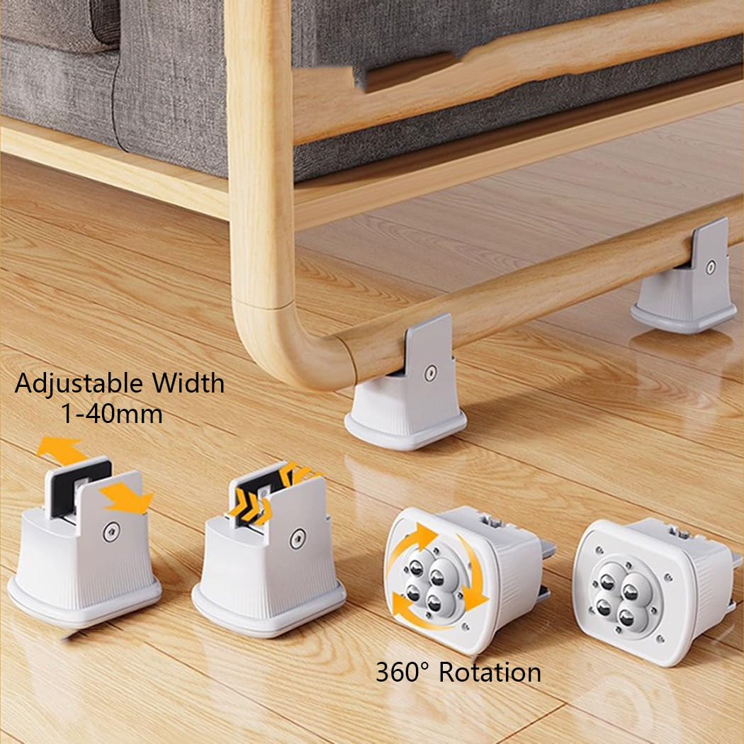Set di 4 alzate per letto e divano, altezza 6 cm, per mobili resistenti, colore: bianco/grigio
