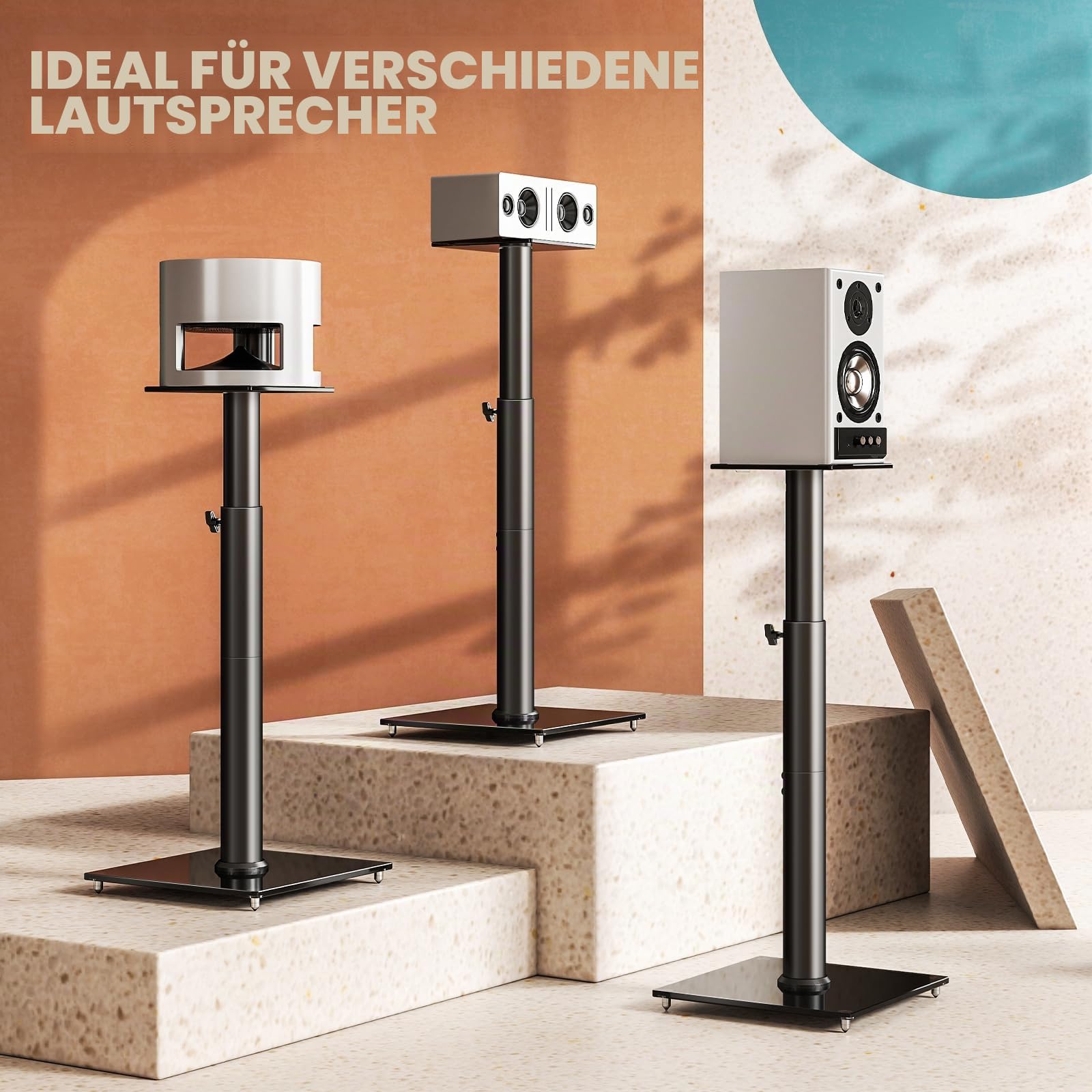 5Rcom Universal Lautsprecherständer, 2er Set, Bodenständer, höhenverstellbar 830-1100 mm, hält 5 kg, Kabelmanagement, einfache Montage, schwarz