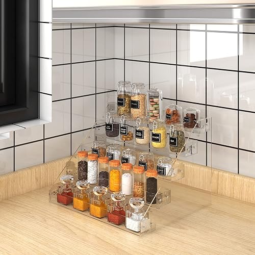 Miniatura 3 de VAEHOLD Estante de especias acrílico, organizador de especias transparente de 4 niveles para gabinete, estante vertical para especias, estante