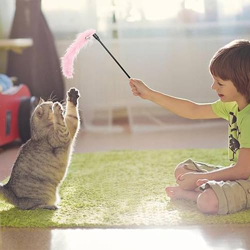 Miniatura 5 de Hypeety Juguetes interactivos para gatos, varita de plumas, varita para gatos, varilla de plumas con campanas para gatos de interior, juguetes