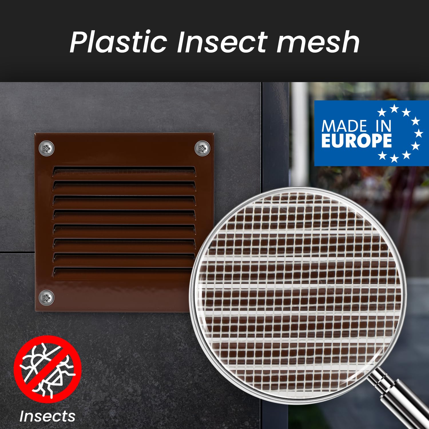 Rejilla de ventilación de acero para techo y pared lateral, con protección contra insectos (8 x 4 pulgadas, marrón)