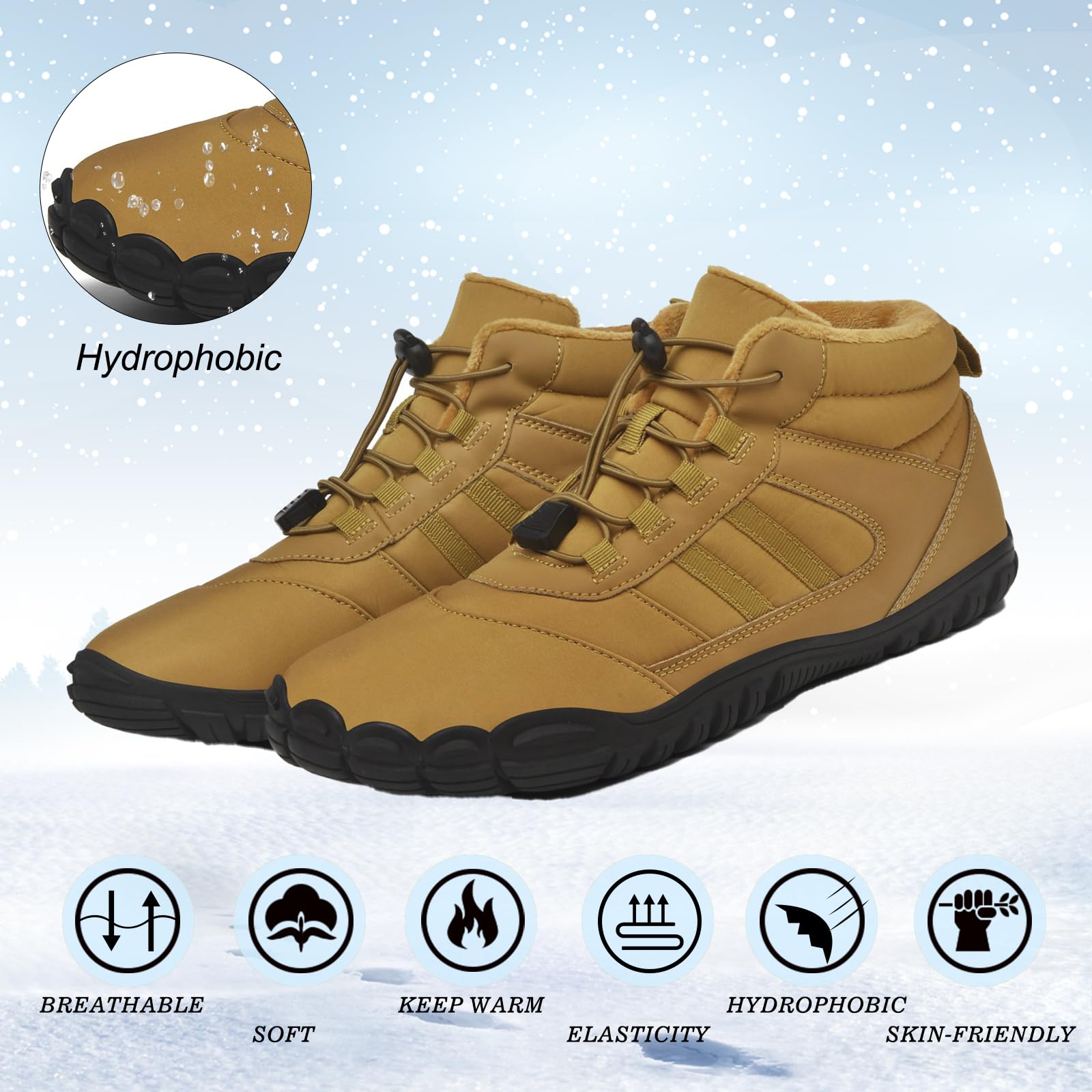 AONEGOLD Zapatos Descalzos de Invierno para Mujer y Hombre, Zapatos de Trail Running con Forro cálido, Zapatos de Invierno para Exteriores, Antideslizantes, Impermeables, Zapatos Descalzos