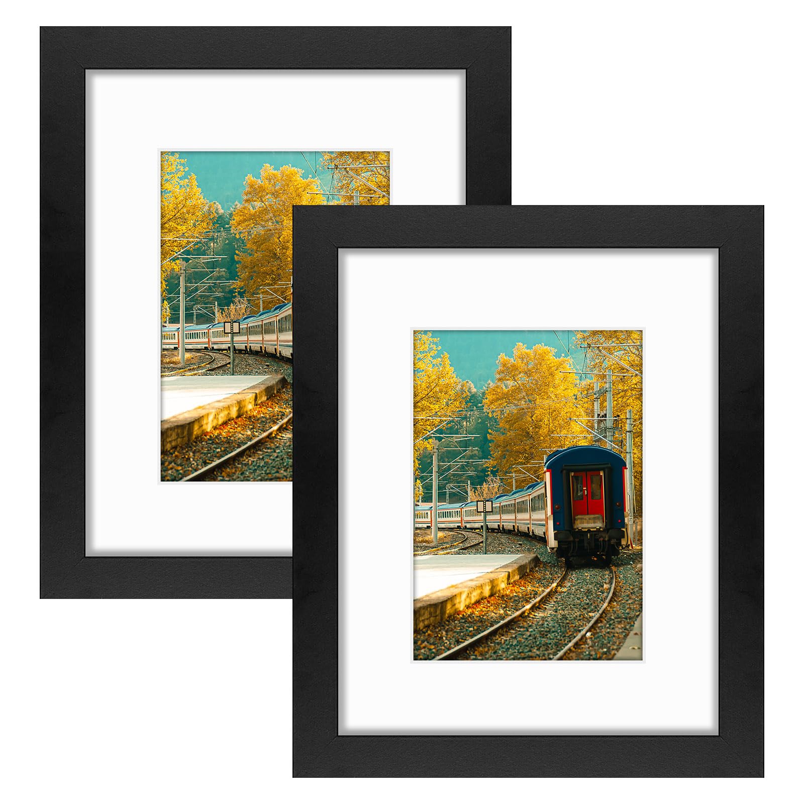 Golden State Art, 8x10 Picture Frame with Mat for 5x7 Photo - High Definition Glass Wall Mounting or Tabletop Display (Black, 2 Pack)