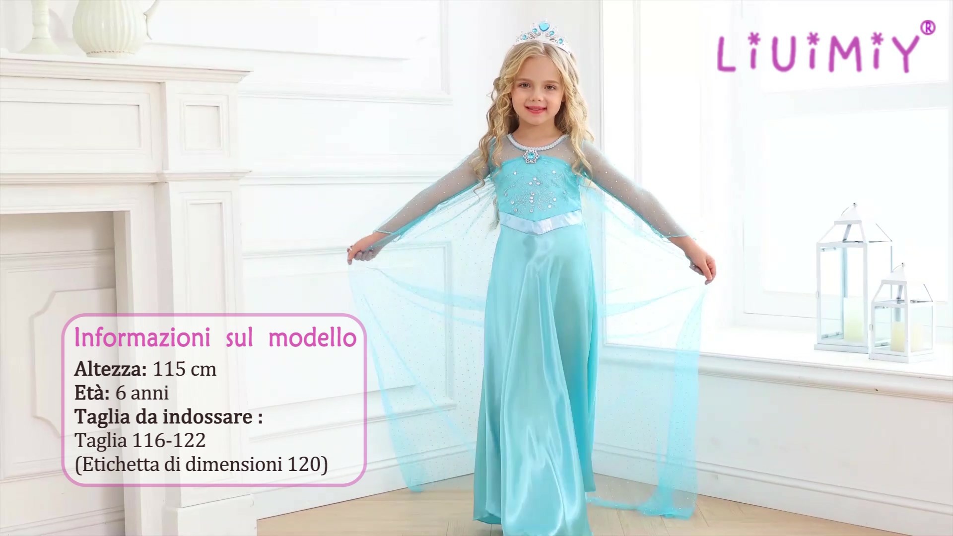 Costume Principessa Blu Per Bambine – Set Completo Con Corona E Accessori, Per Halloween E Carnevale (Taglie 4-12 Anni)