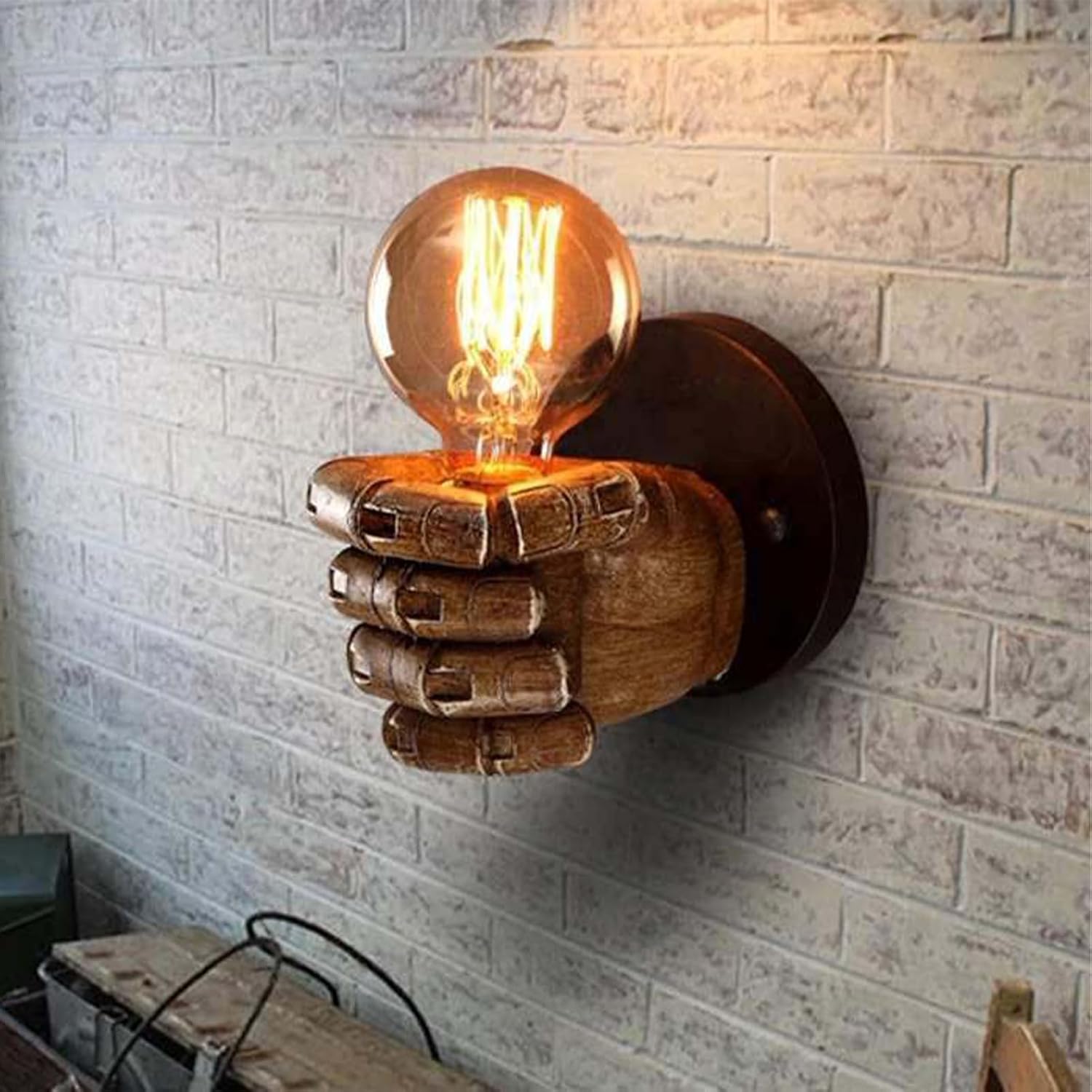 Aomesinc Vintage Wall Sconce Industrial Hand Shaped Wall Light Fixture Edison Lamp Fixture Indoor for Bedroom Kitchen Restaurant Farmhouse(Right)