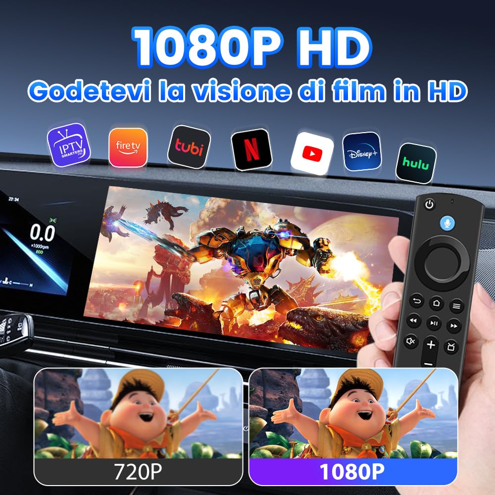 Carlinkit Fire DriveLink Adattatore HDMI - converte CarPlay per Fire TV Stick Streaming, ingresso HDMI per Netflix, YouTube, TikTok e altro