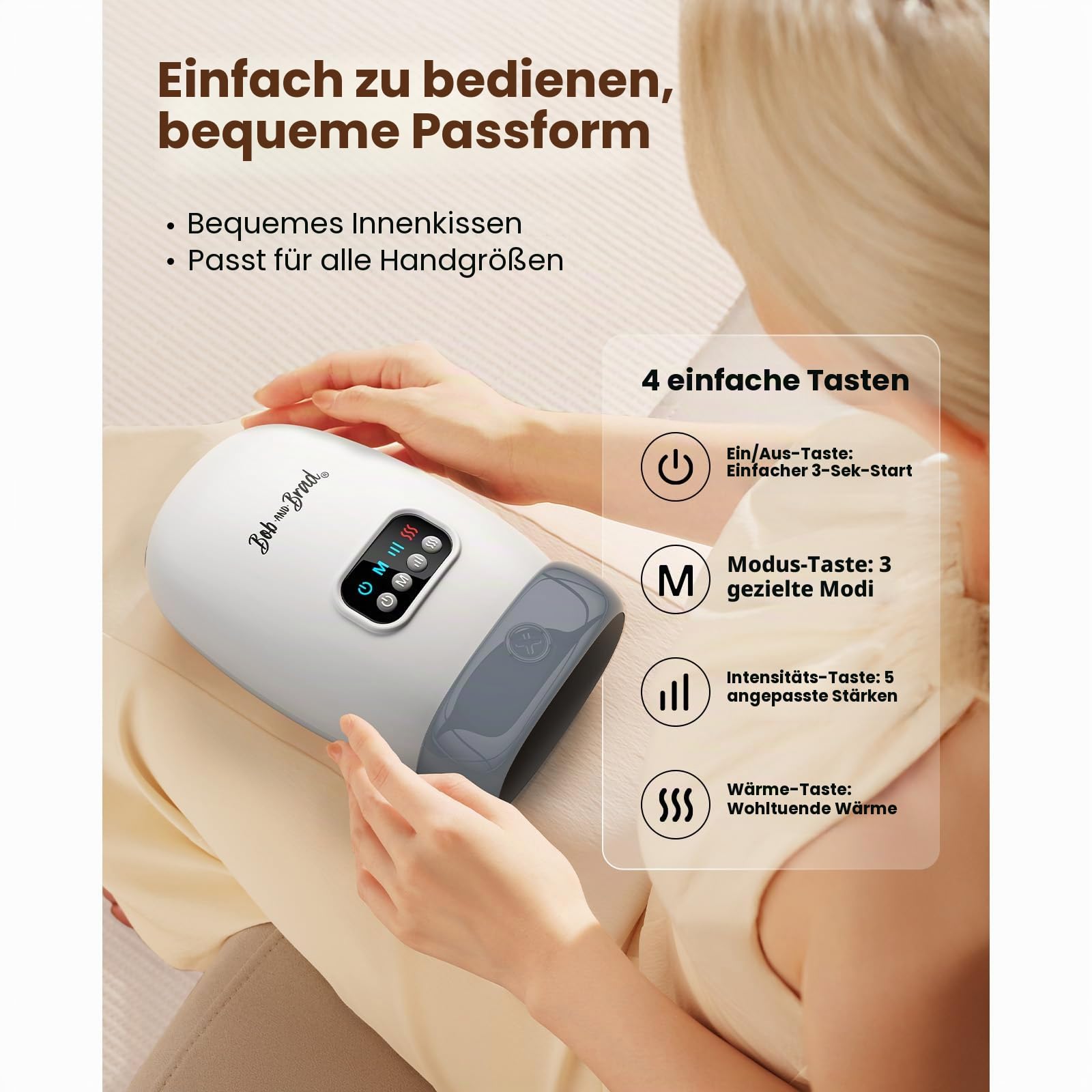 BOB AND BRAD H60 Handmassagegerät mit Wärme und Kompression, Elektrische Handmassage bei Arthritis & Karpaltunnelsyndrom, Massager Schmerzlinderung für Handgelenk & Finger, Geschenke für Damen Herren
