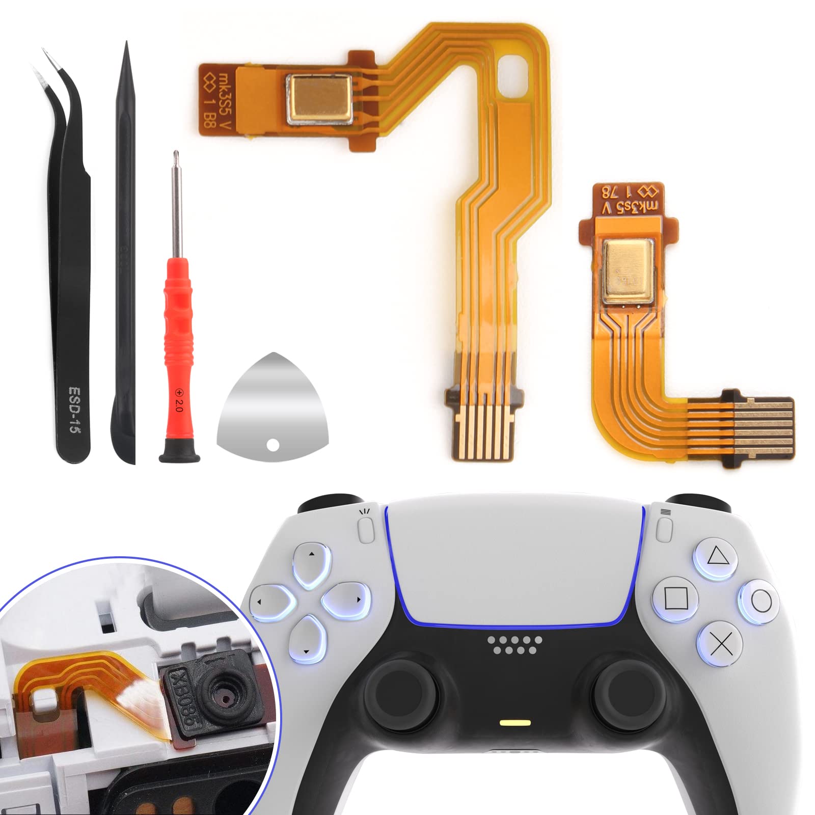 YWLRONG Microphone Ribbon Cable BDM-020 for PS5 Controller Left and Right Ribbon Cable Replacement for Sony Playstation 5 PS5 BDM-020 with Repair Tool Set