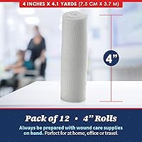 Vista 6 de MEDca gasa médica elástica rollo de cinta para vendajes para cuidar heridas. Paquete de 12 rollos de 4 pulgadas x 12 yardas