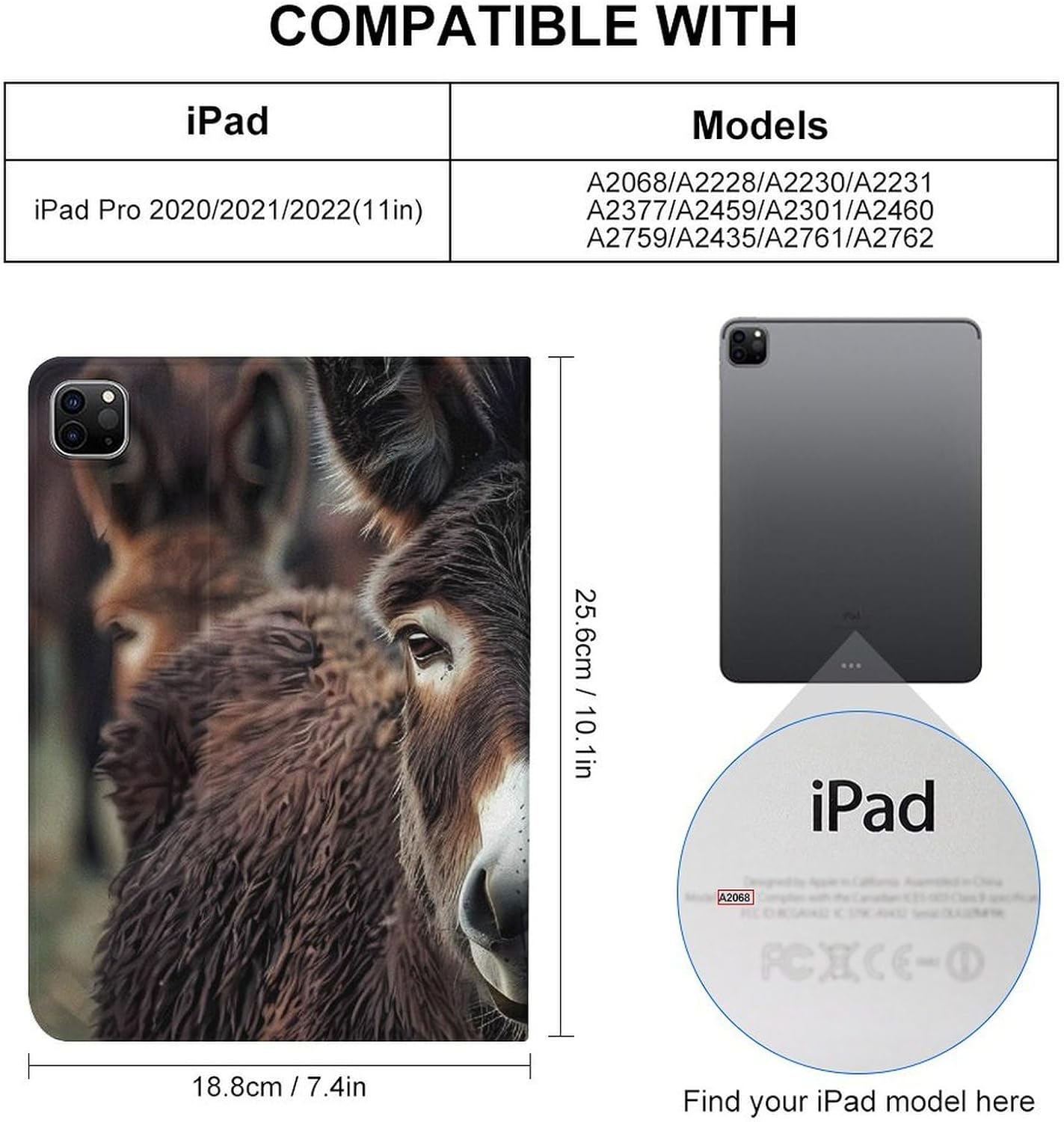 Donkey Printed Case Trifold Stand Protective Cover Compatible with IPAD Pro 20/21/22(11in)
