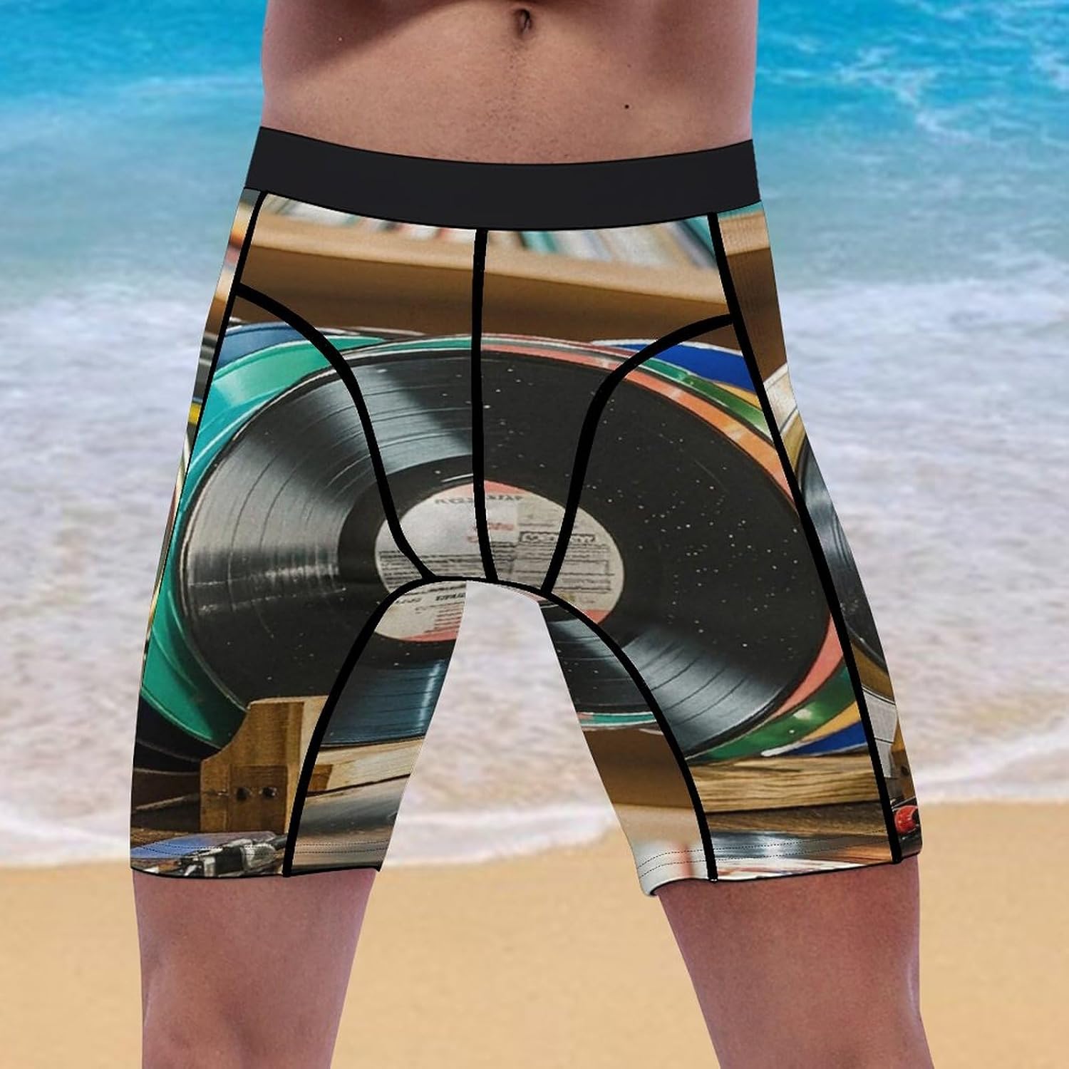 Vinyl Records Compression Shorts Men Spandex Sport Shorts Workout Performance Baselayer Underwear