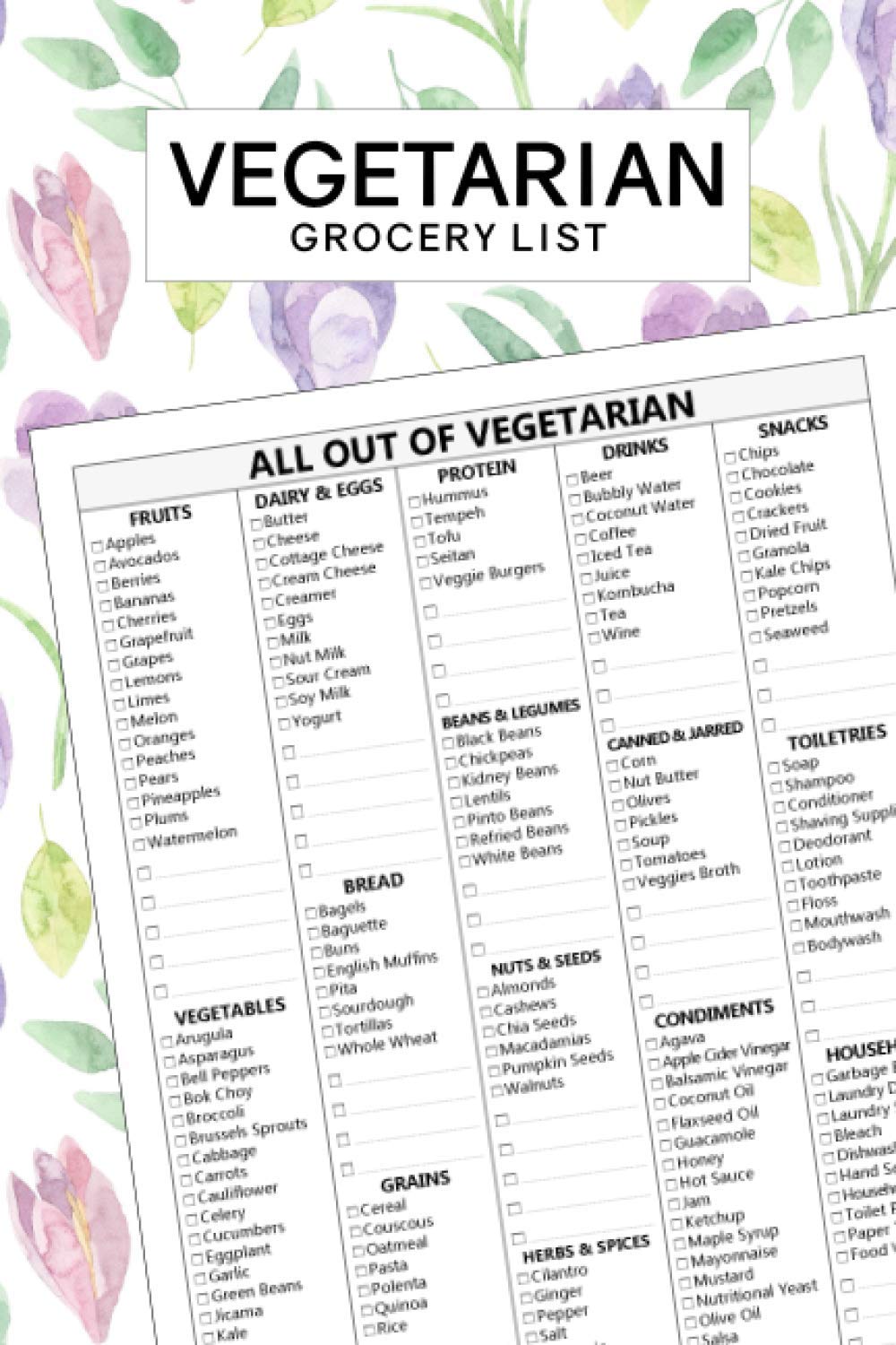 Vegetarian Grocery List: Organizing your list 18 Categories and Extra spaces in each category let you add your own items as you need