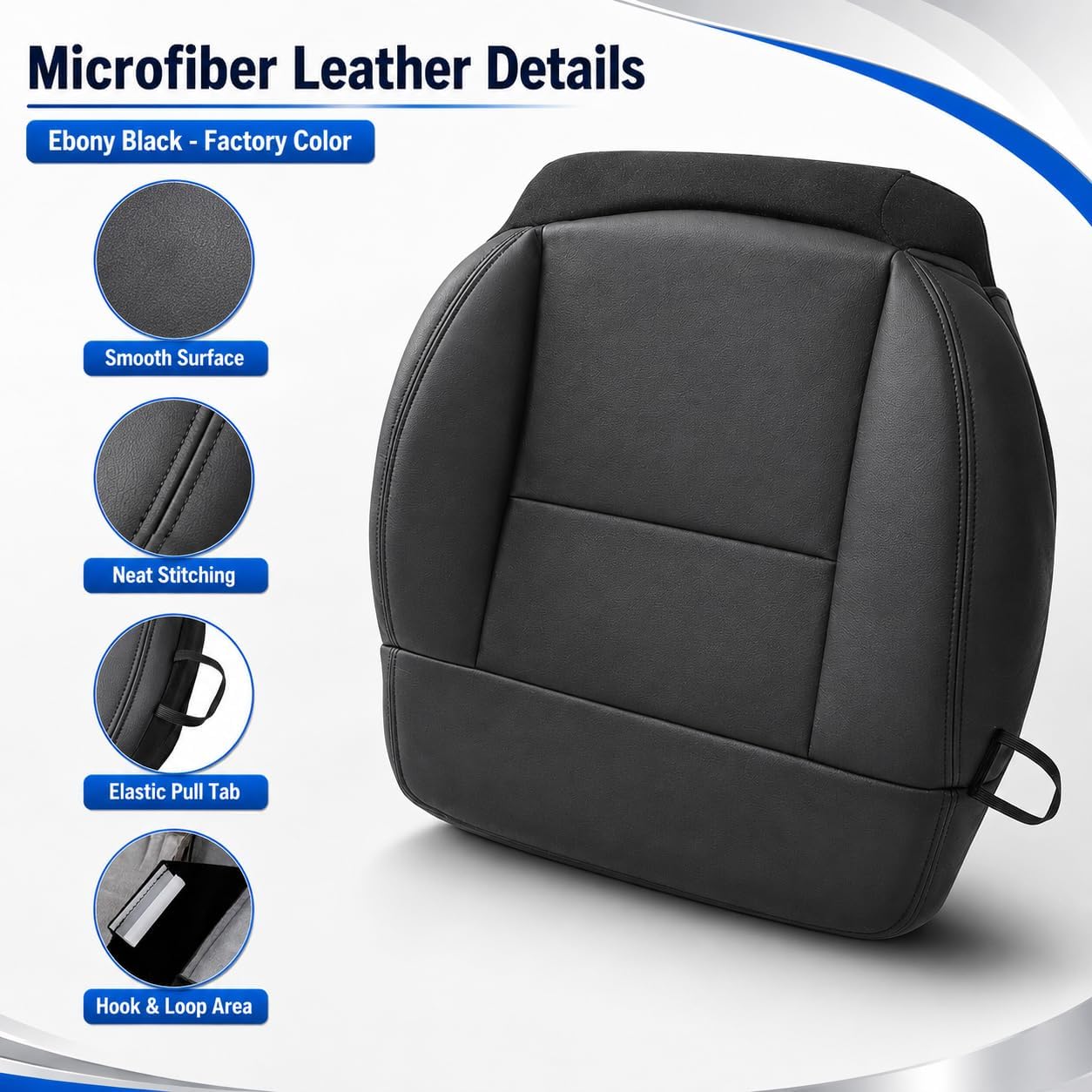 NLQR Front Driver Side Bottom Replacement Leather Seat Cover Ebony Black Compatible with Ford F150 Lariat XL 2004 2005 2006 2007 2008