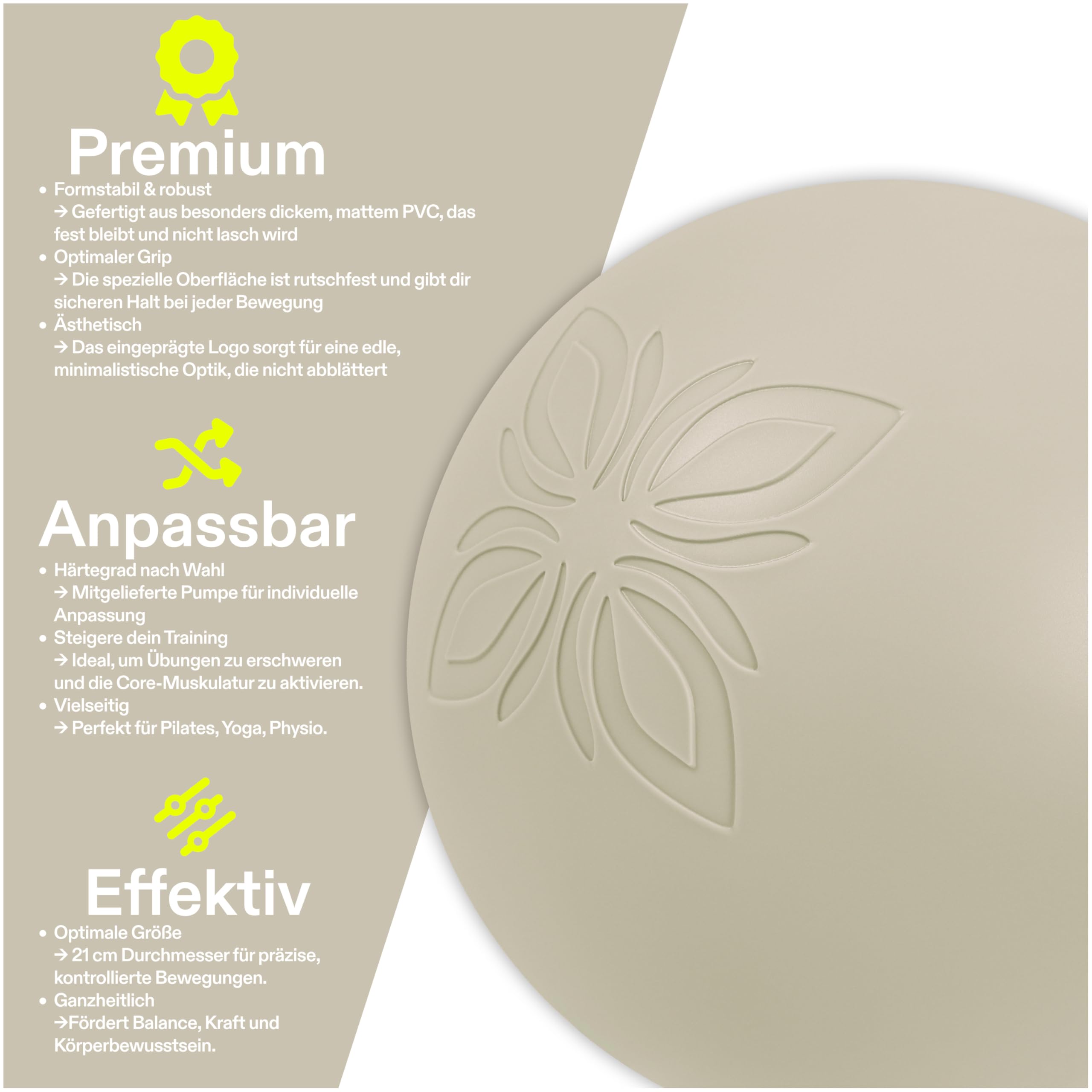 Moon™ Pilatesball – Rutschfester Core-Trainer Ø 21 cm aus Eco-Elite PVC, ABS-Zertifiziert, Pilates & Yoga Balance-Ball, handlich 300 g