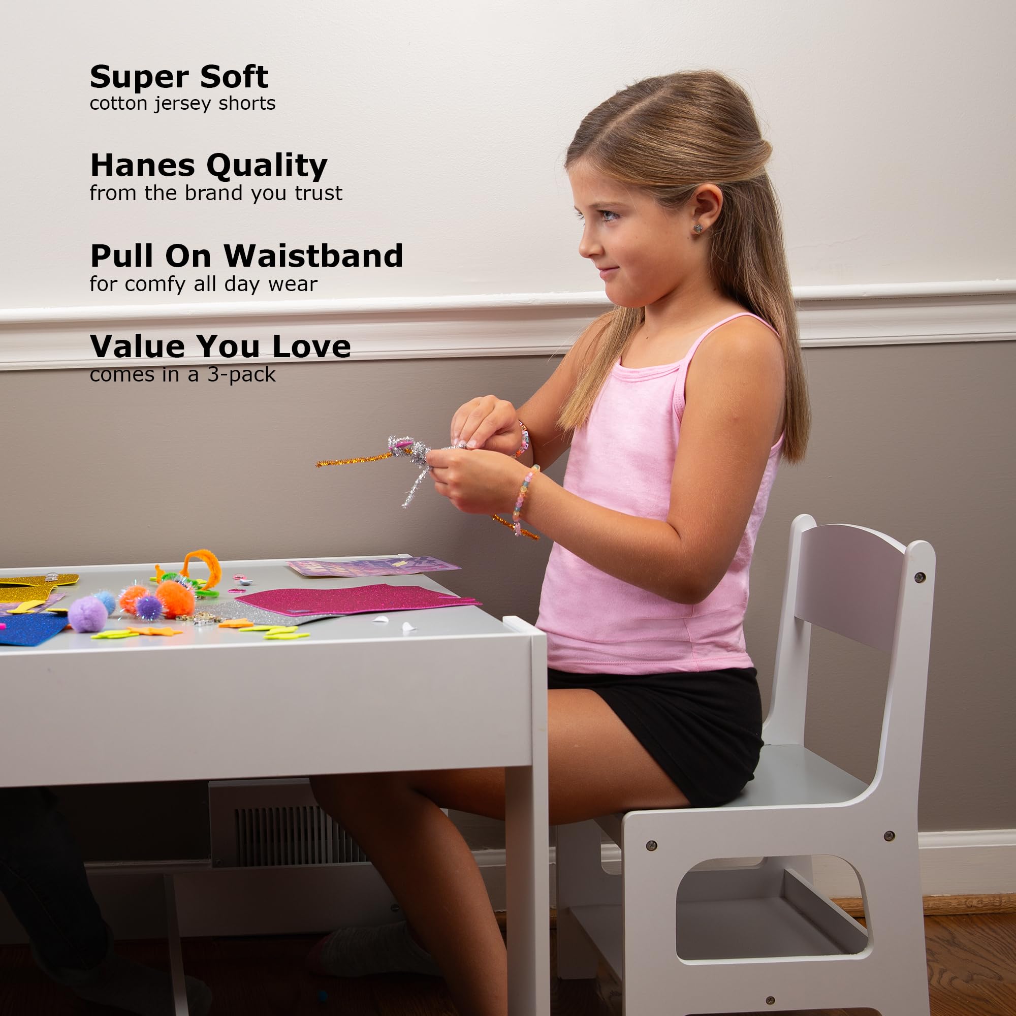 Hanes Little Girls' Jersey Short (Pack of 3), Amaranth, Medium