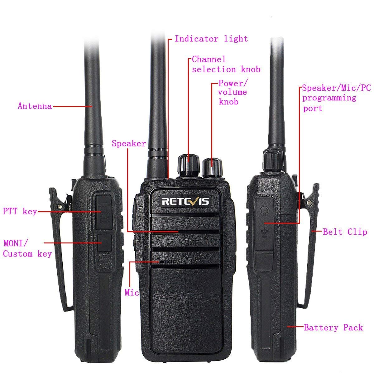 Retevis RT21 Walkie Talkie Dalekiego Zasięgu, Ręczne Radio z 6-Kierunkowym Gniazdem, Przenośne Radio, VOX, Ładowalne Radio Dwukierunkowe dla Bezpieczeństwa, Ratować, Nagły Wypadek (Czarny, 6 Szt)