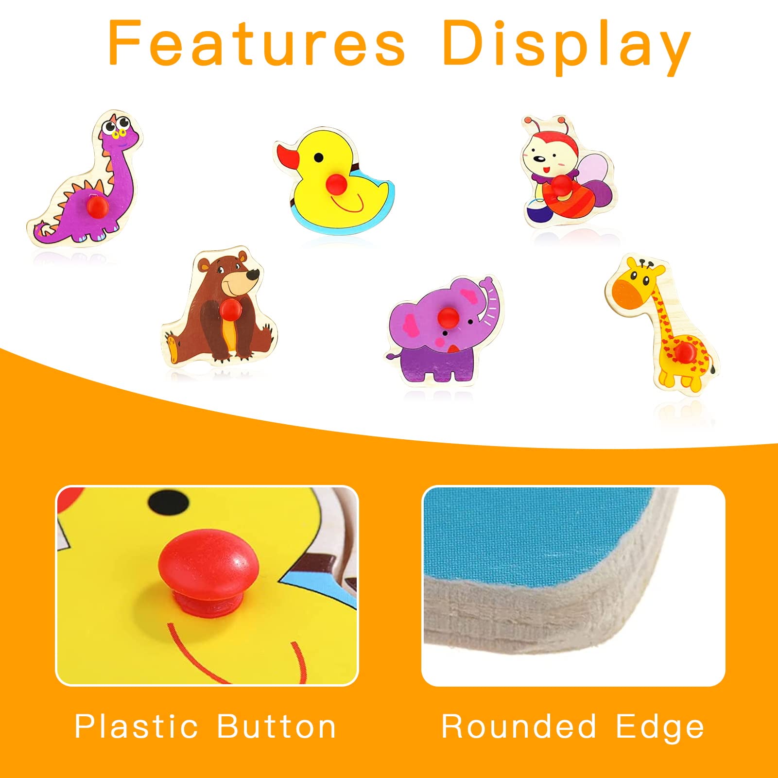Puzzles en Bois pour Enfants 1-3 Ans, Puzzle Bois Bouton Encastrement, Cadeau Anniversaire Enfant