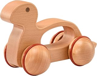 Rundys Dani Dinoente Wooden Toy from 2 Years - Quiet Animal on Wheels - with Rubber Rings - Sustainable Motor Skills Toy - CE & PEFC Certified - Educational Value - for Boys & Girls