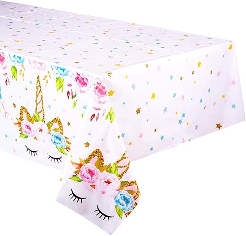 Decoraciones de fiesta de cumpleaños con temática de unicornio, mantel de plástico, 53 x 90 pulgadas, mantel desechable | Suministros mágicos para