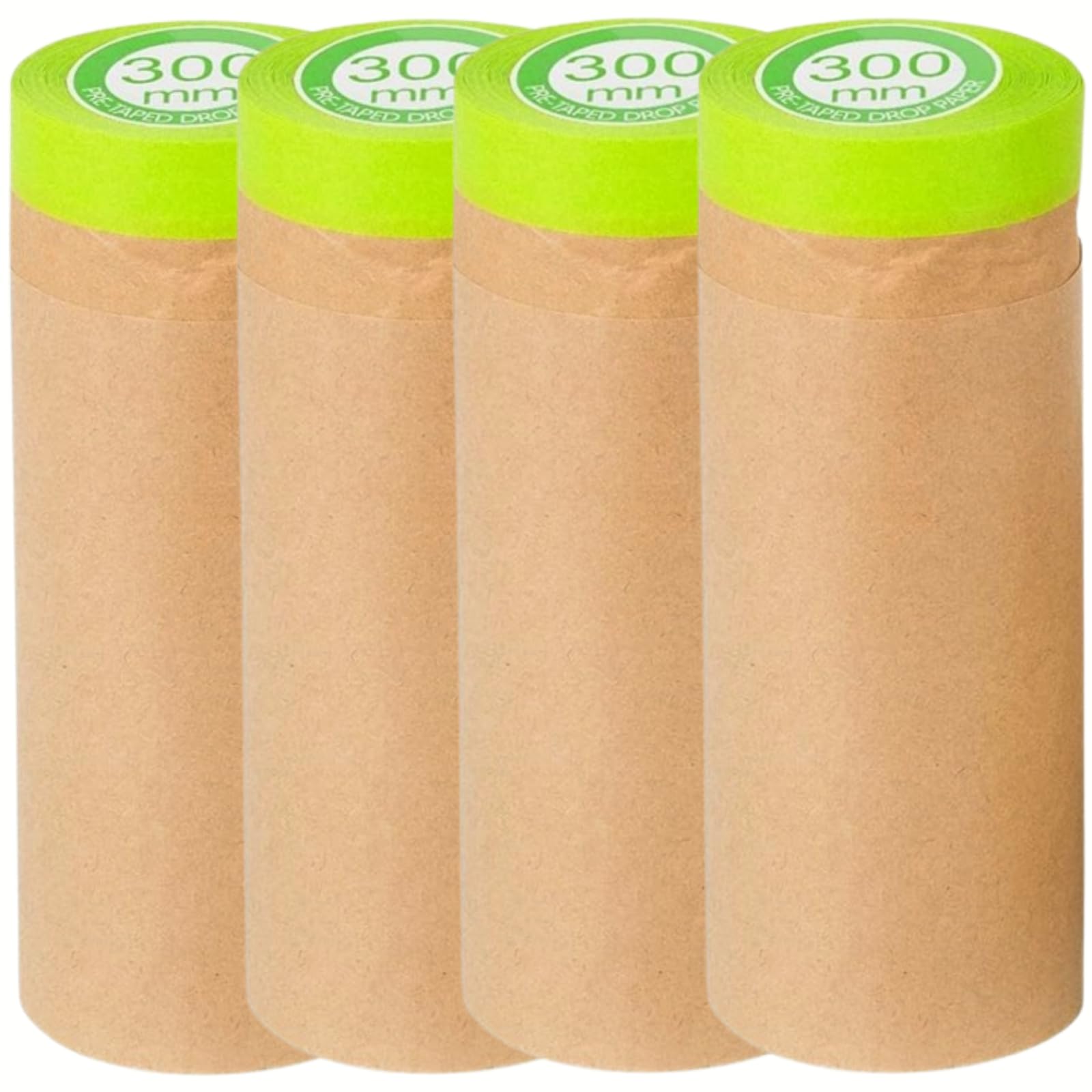 KUANVE 4 Rolls Pre-Taped Masking Paper for Painting, 12 Inch x 50 Feet Tape and Drape Painters Paper, Self-Adhesive Kraft Paper Paint Protective Film for Auto Body, Home Furniture, Wall Covering
