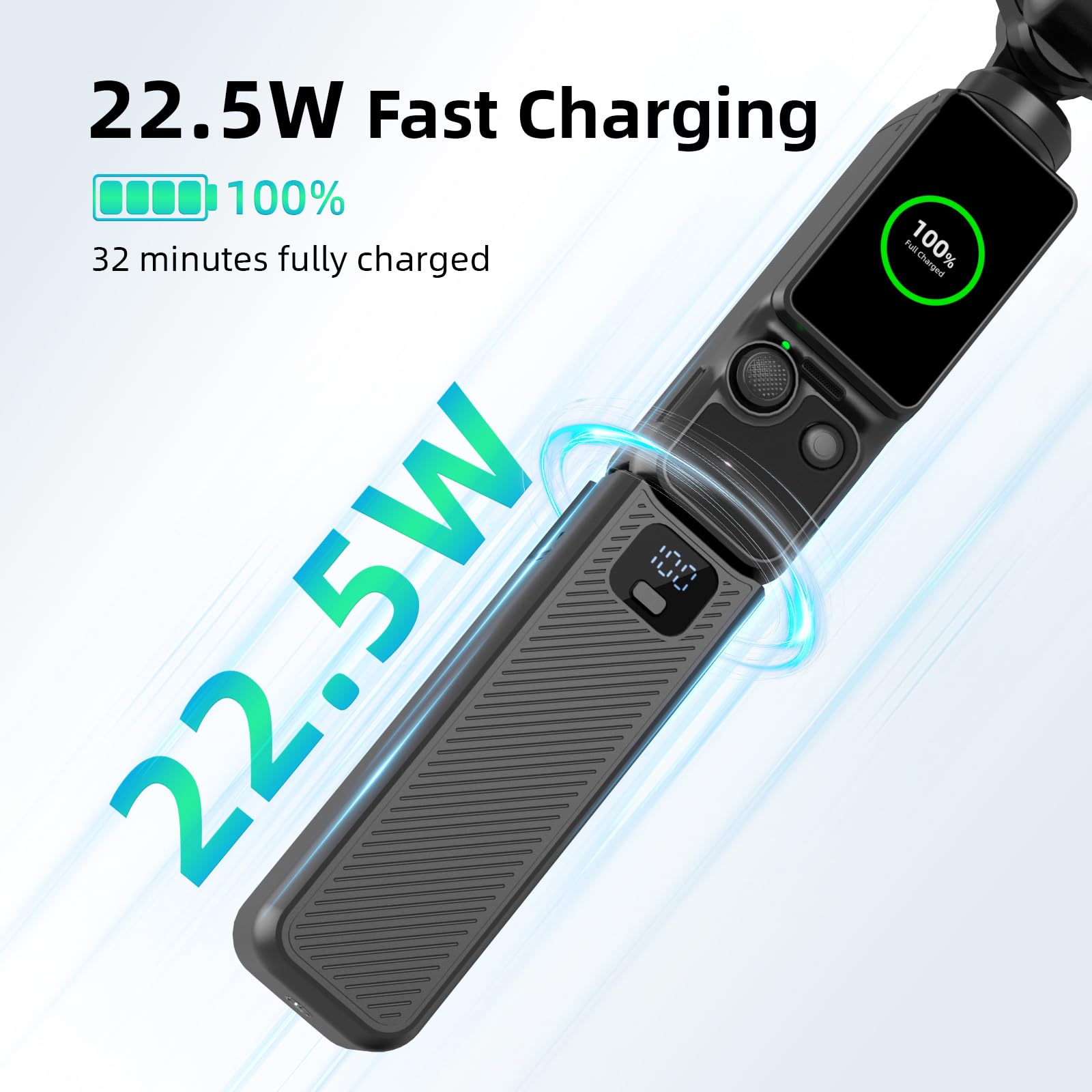 Impugnatura con batteria aggiornata con indicatore LED, compatibile con fotocamera DJI Osmo Pocket 4 e Pocket 3, 5000 mAh, 22,5 W, ricarica rapida per Xtra Muse/Pocket 3, foro filettato da 1/4 di