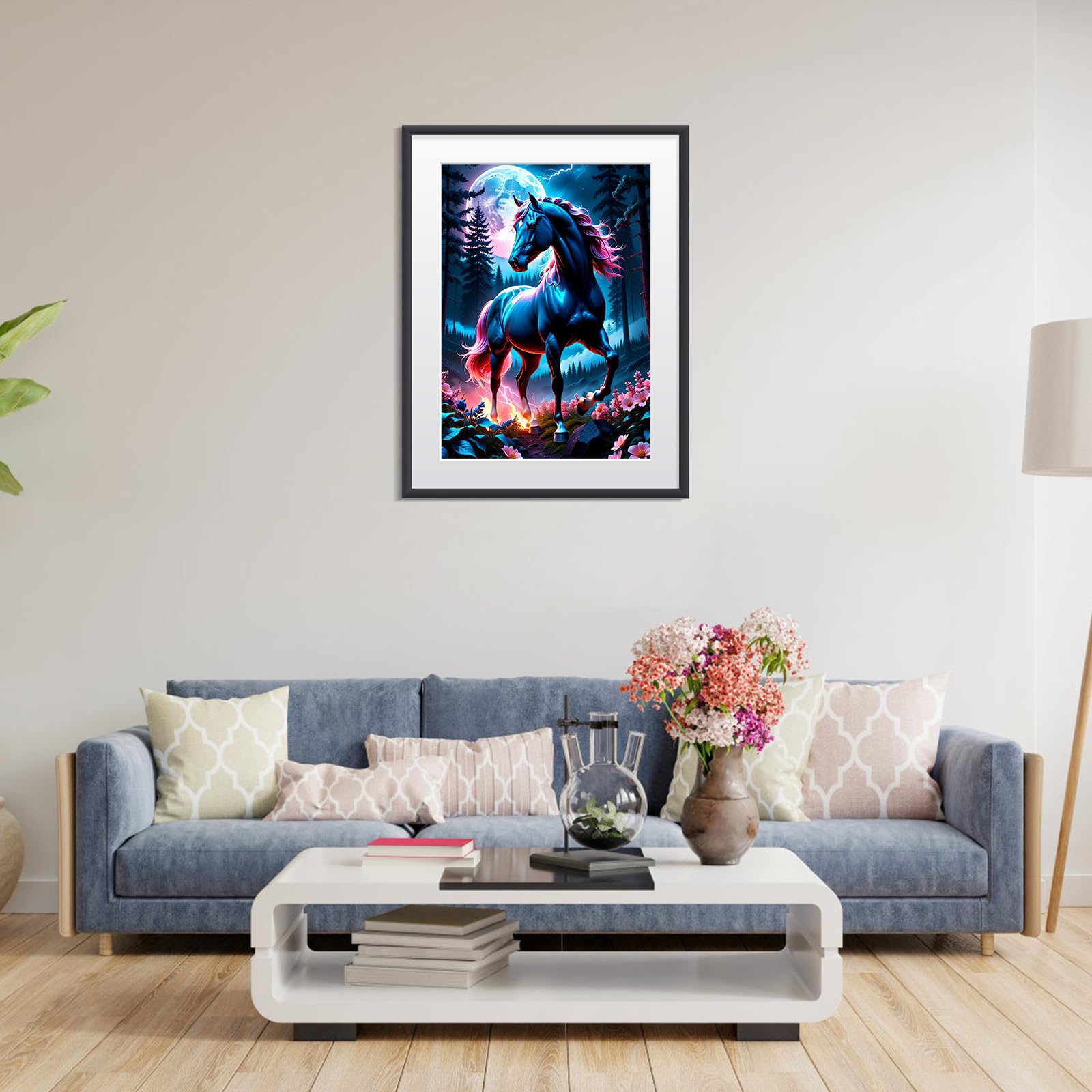 Peinture Painting Kit Complet, 5D Cheval Diamond Painting Adulte DIY Broderie Diamant Grand Format, Diamant Painting Animal Point De Croix Cristal Art Pour Décoration Murale Maison 180x90cm Y-2392