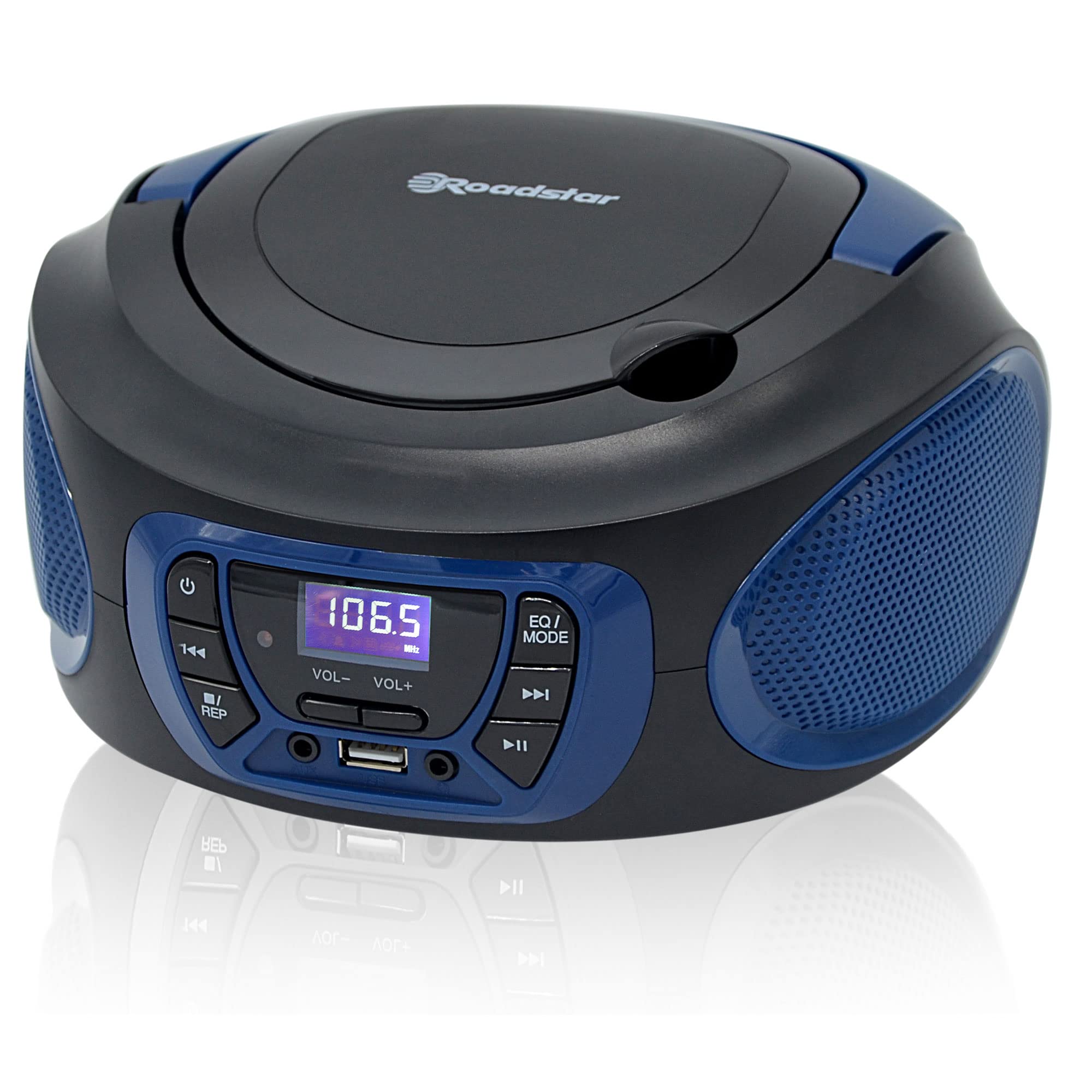 Roadstar CDR-365U/BL Radio CD Portable Numerique FM PLL, Lecteur CD, CD-R, CD-RW, MP3, Port USB, Stereo, AUX-in, Sortie Casque, Noir/Bleu