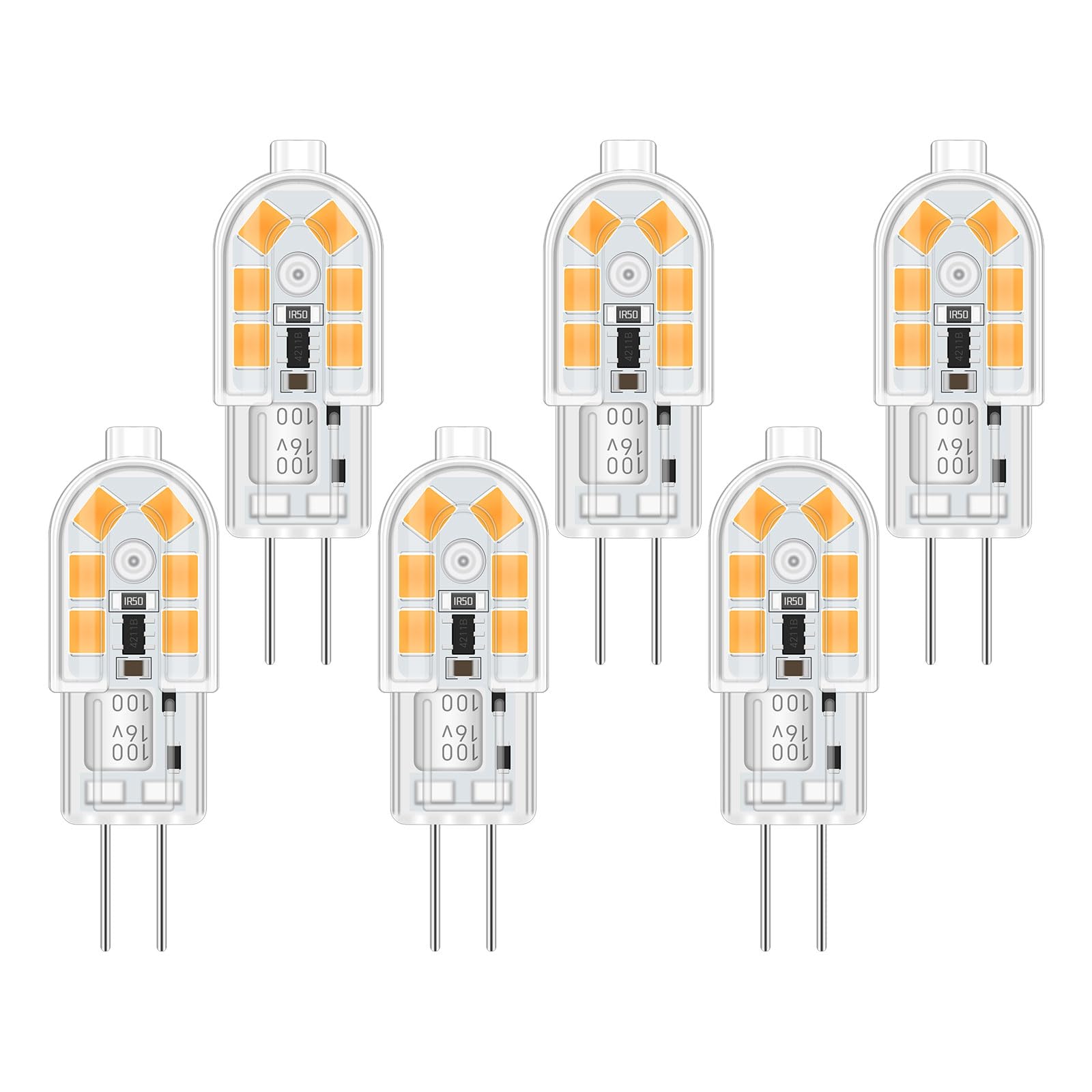 Akynite Warm White Capsule G4 Led 2W 12V Light Bulbs 3000K 200Lm, Not Dimmable, Bi Pin G4 10W 20W Halogen Bulbs Equivalent, Ac Dc 12V Bipin Led Bulbs For Under Cabinet Chandelier, 6Pcs