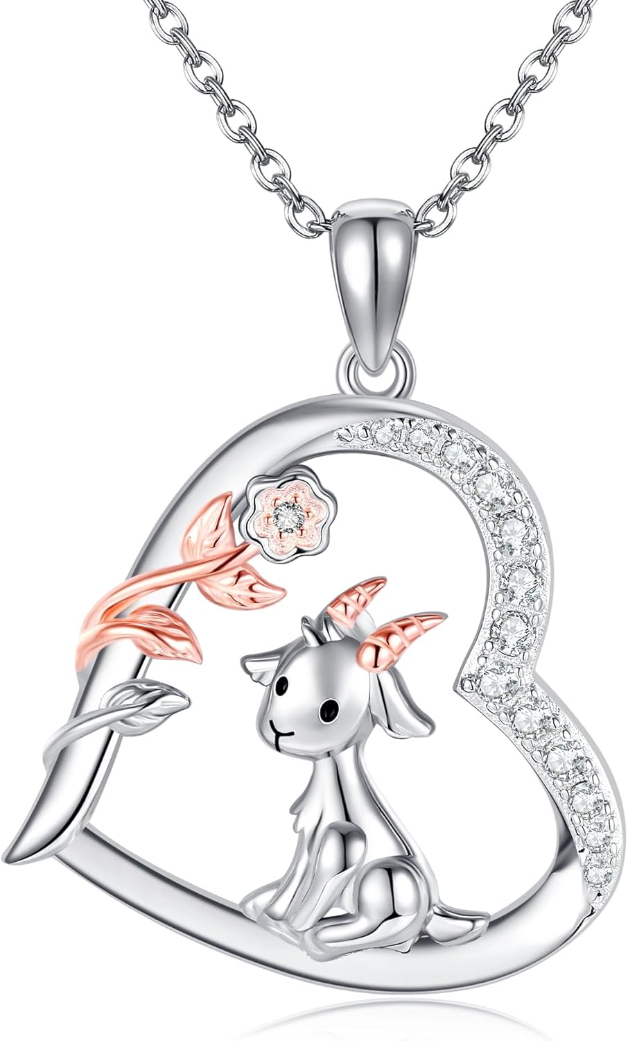 Goat Necklace Crystal Goat Necklace Sterling Silver Heart Goat Necklace Animal Pendant Jewelry for Women Goat Gift for Goat Lovers