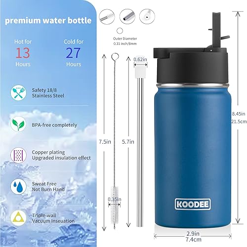 Miniatura 8 de koodee Botella de agua pequeña de acero inoxidable de 12 onzas con aislamiento al vacío, sin BPA, botella de agua para niños, para la escuela,