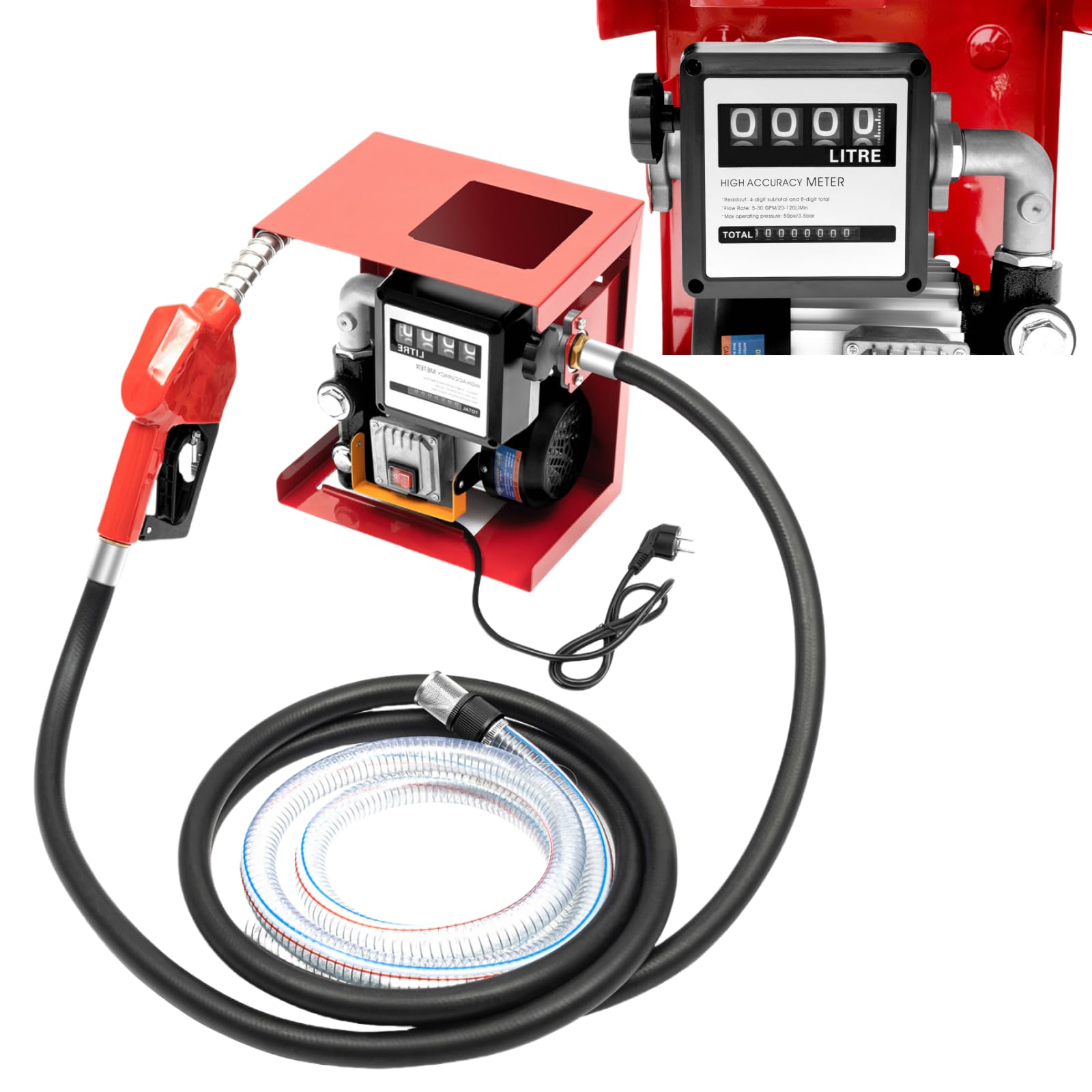 Dieselpumpe 230V Selbstansaugend 550W Heizölpumpe Ölabsaugpumpe, 60L/Min Professionelle Dieselpumpe Selbstansaugend Ölpumpe mit Automatik Pistole ＆ 4+2m Schlauch, Zählwerk