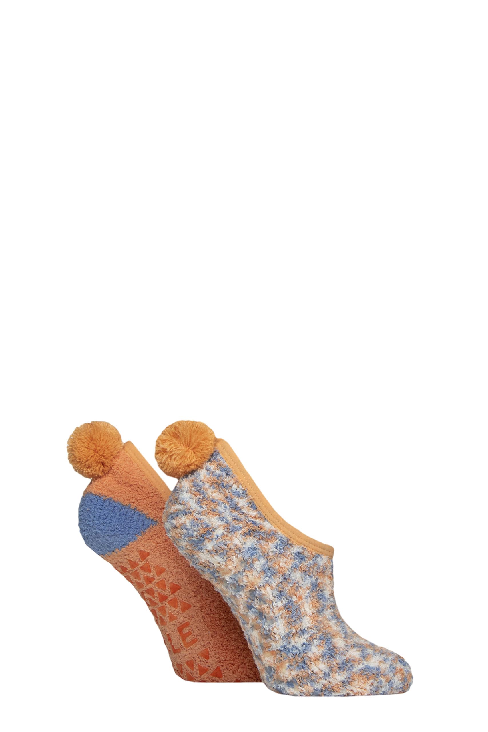 ELLE Women's Cosy Socks - Mary Jane, Pom Poms, Anti Slip Grips, Warm,Winter, Colourful, Bright, Size 4-8 Multipack of 2 (UK, Numeric, 4, 8, Regular, Regular, Coral Blaze)