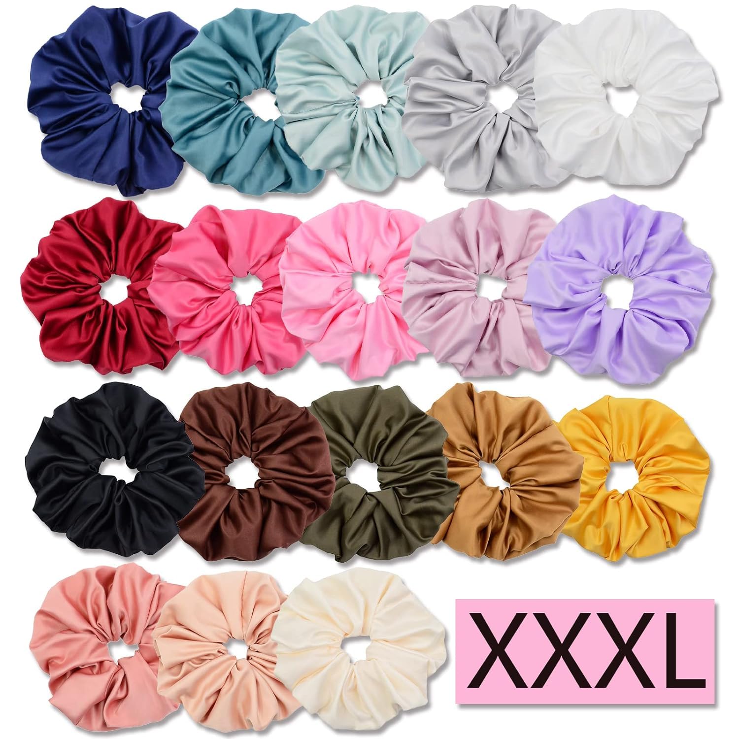 Chloven Jumbo-Haargummis, Übergröße, Satin-Haargummi, elastisch, Haargummi, Zubehör, Übergröße, 18 Farben