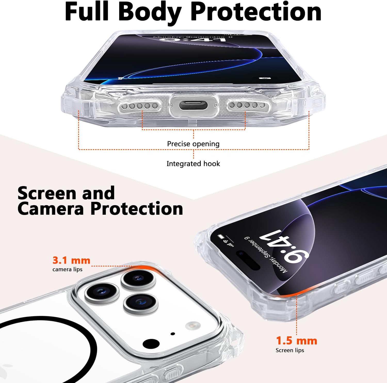 for iPhone 17 Pro Case with Crossbody Lanyard, Compatible with MagSafe, Clear Magnetic Phone Case with Strap Adjustable, Shockproof Drop Protection, for iPhone 17 Pro 6.3''