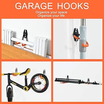 4pcs Garage Hooks For Hanging Ladder Hose Extension Cord Shovel Bike Chair Garde