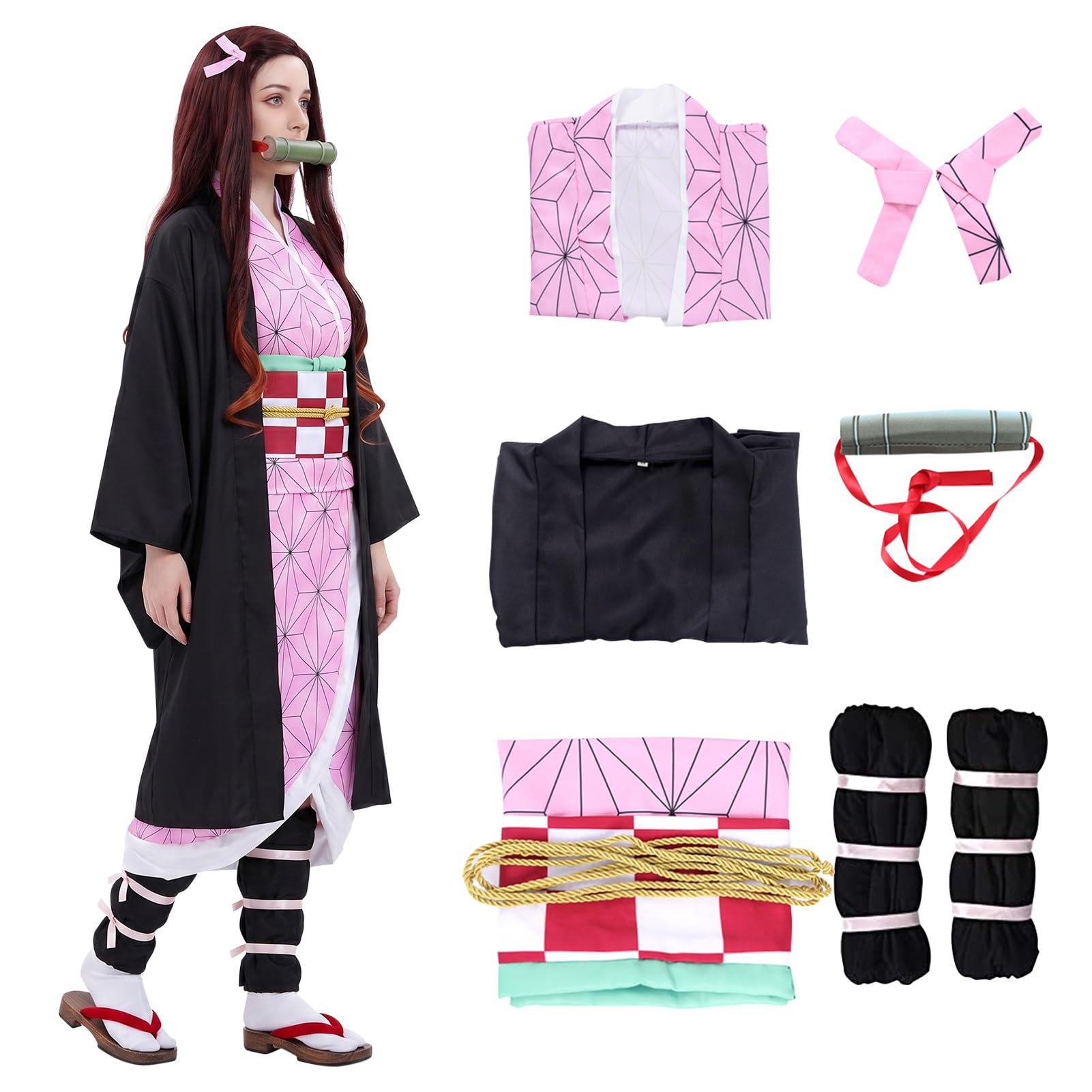 Formemory 8 PCS Cosplay Kostüm Anzug Herren Kimetsu Kimono Halloween Anime kostüm Damen Herren Mädchen Und Mantel