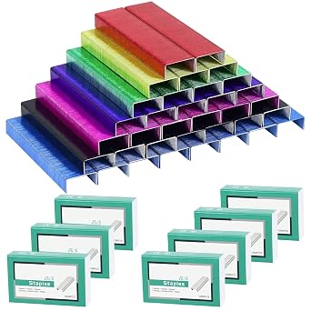 7 Pack Colorful 26/6 Standard Staples for Desk Stapler, 1000Pcs Colored Staples per Pack, 7000Pcs in Total