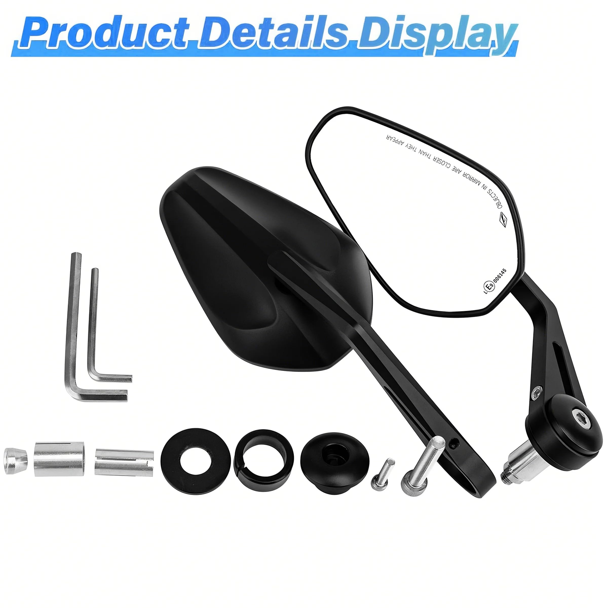 Retroviseur moto embout de Guidon universel E9 CNC 7/8" 22 mm, compatible avec Dirt Bike Adventure Quad ATV Bonneville Speed Street Scooter